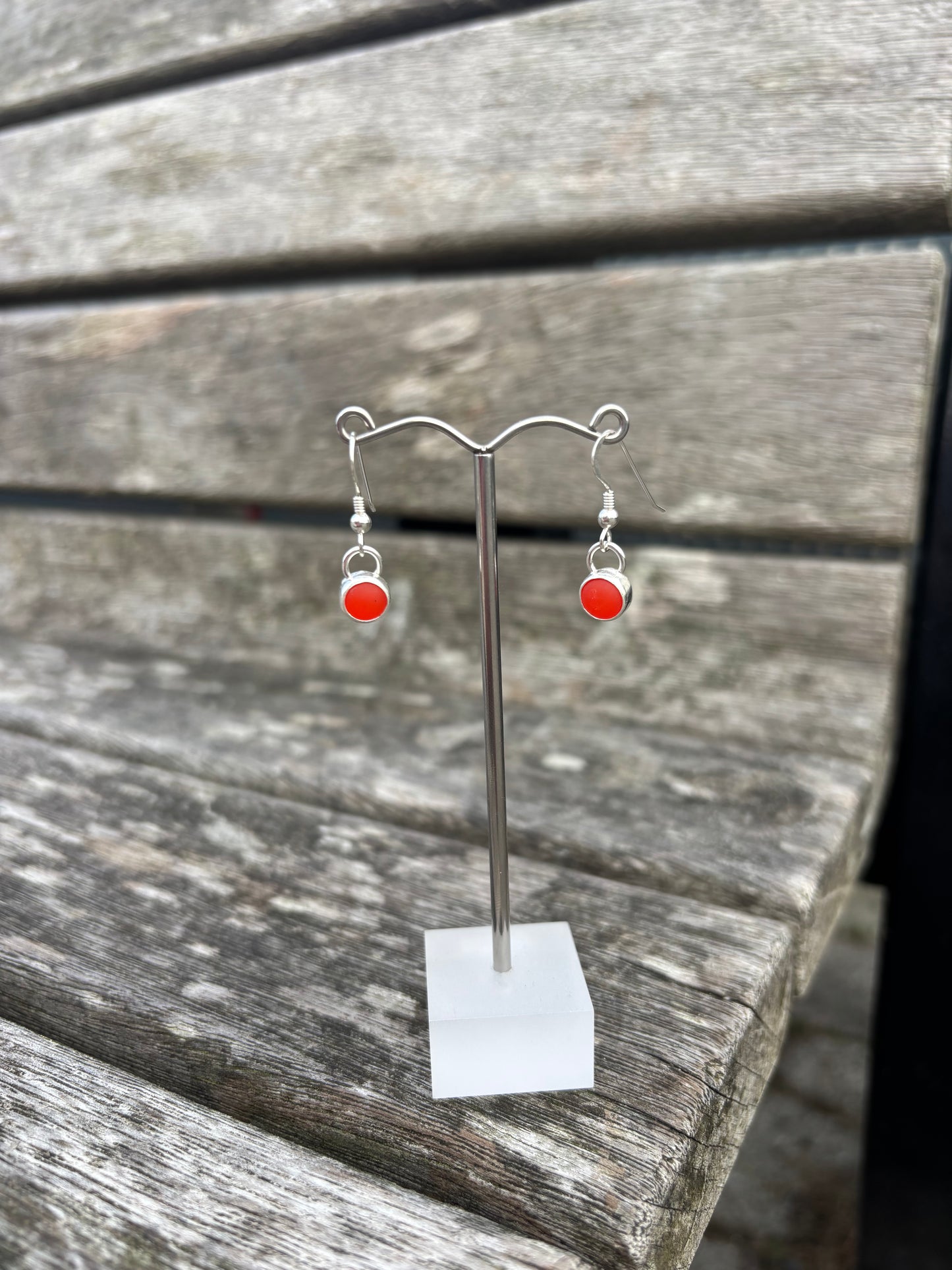 Orange Seaglass Drop Earrings