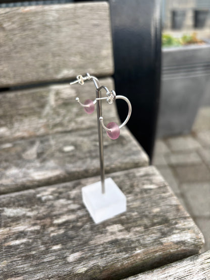 Pink Seaglass Hoops