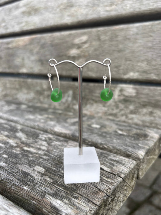 Green Seaglass Hoops