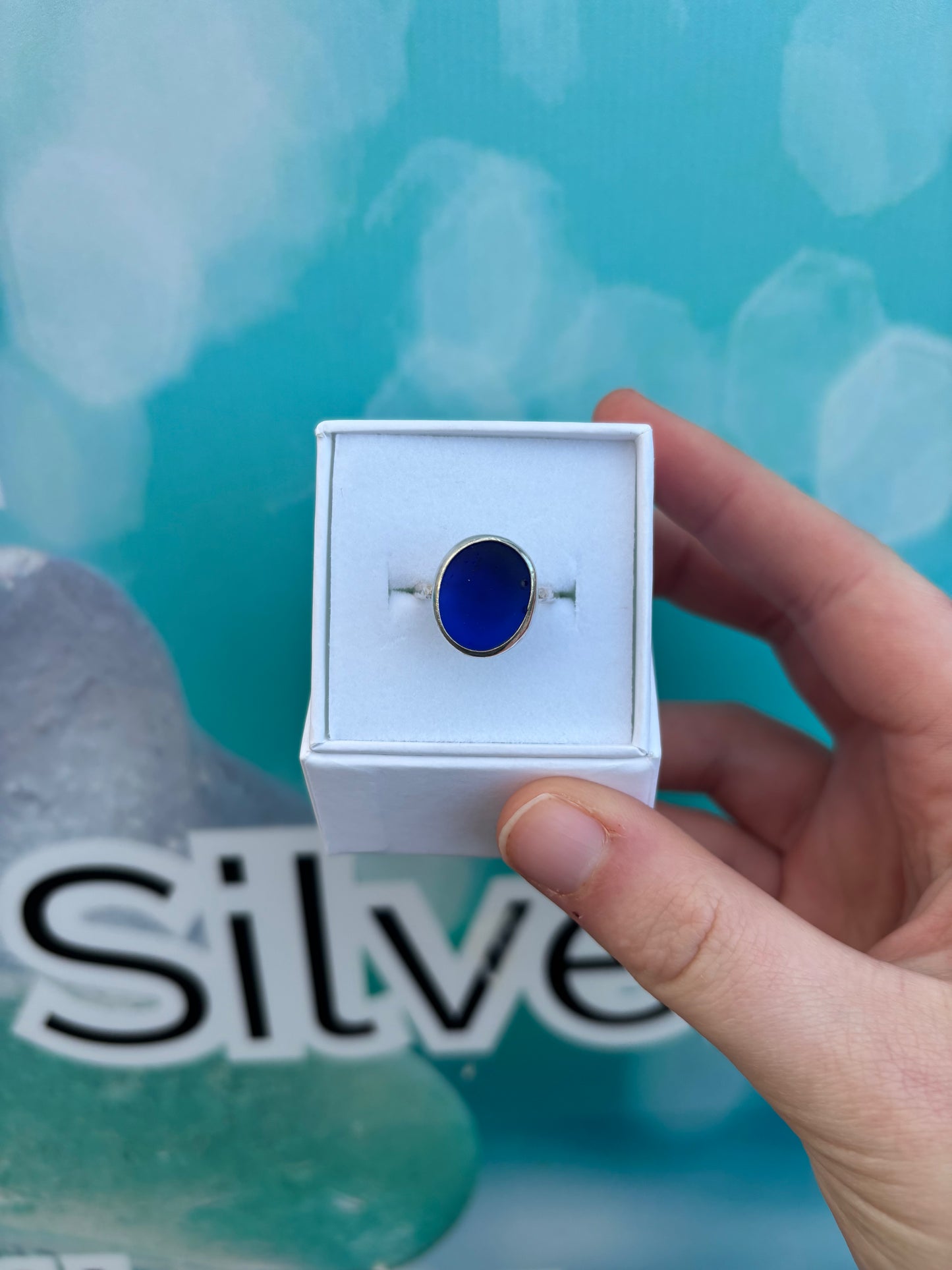 Colbolt Blue Seaglass Ring - Size N