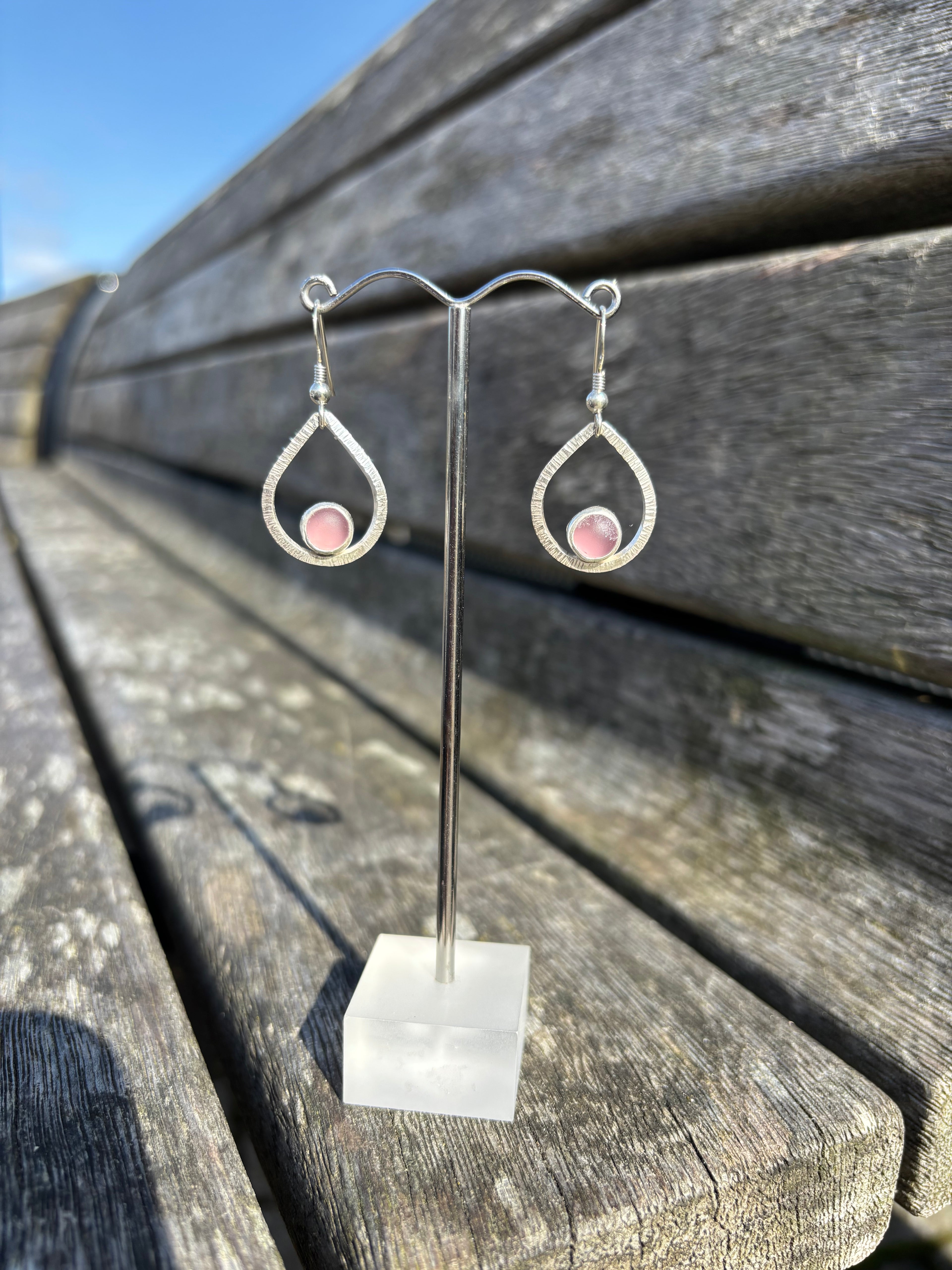 Pink Seaglass Drop Earrings