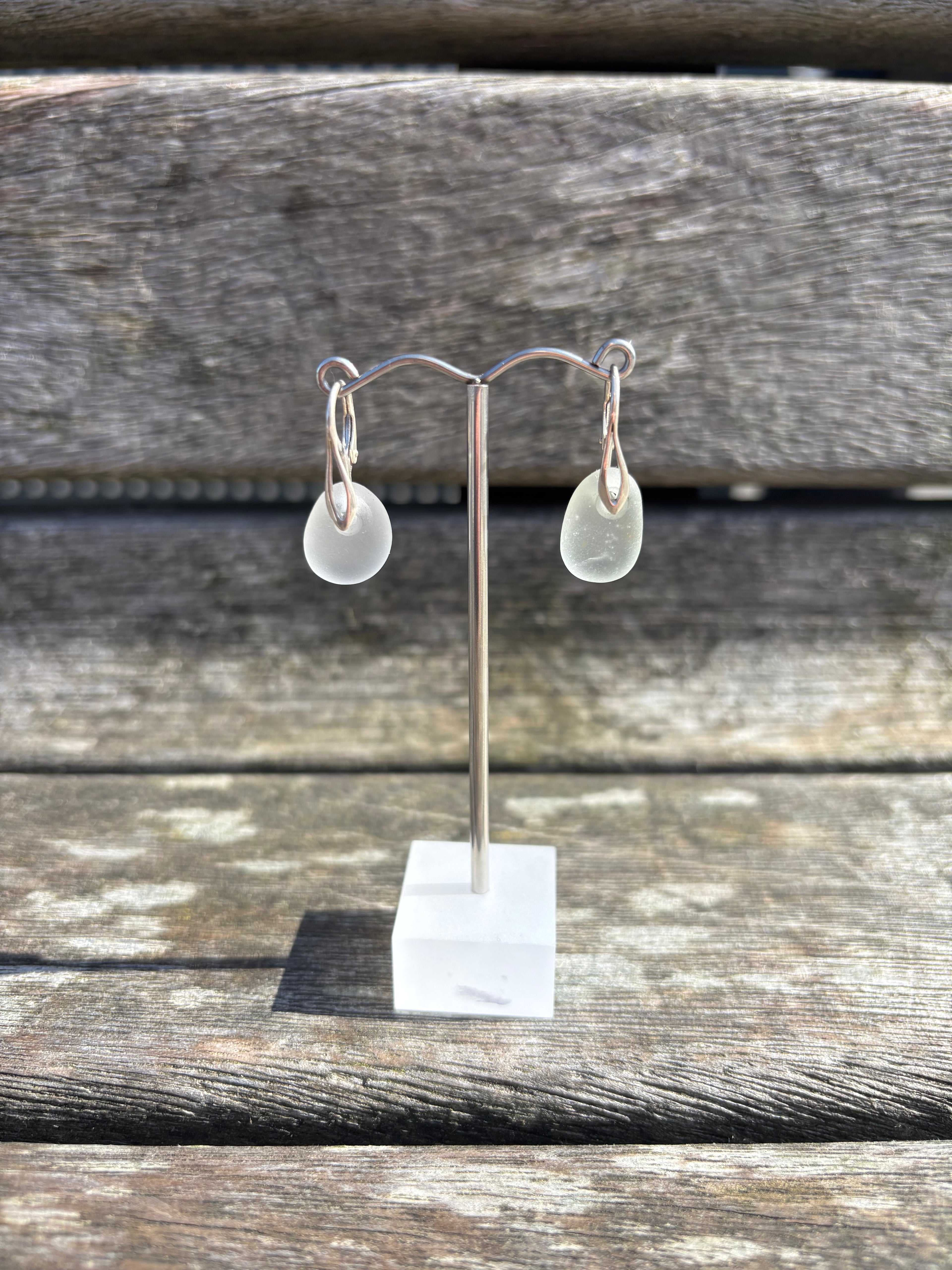 White Seaglass Drop Earrings
