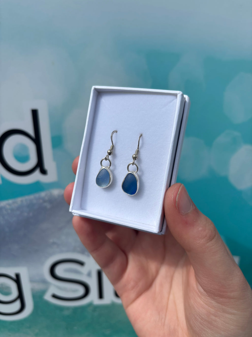 Multi Blue Seaglass Drop Earrings