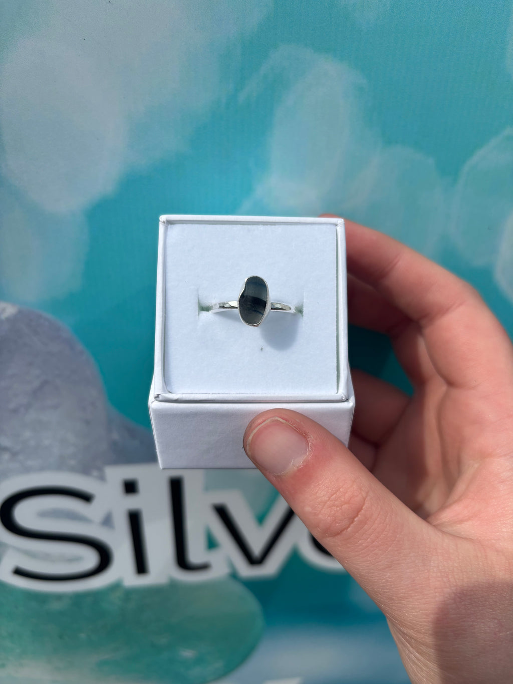 Multi Blue Seaglass Ring - Size T