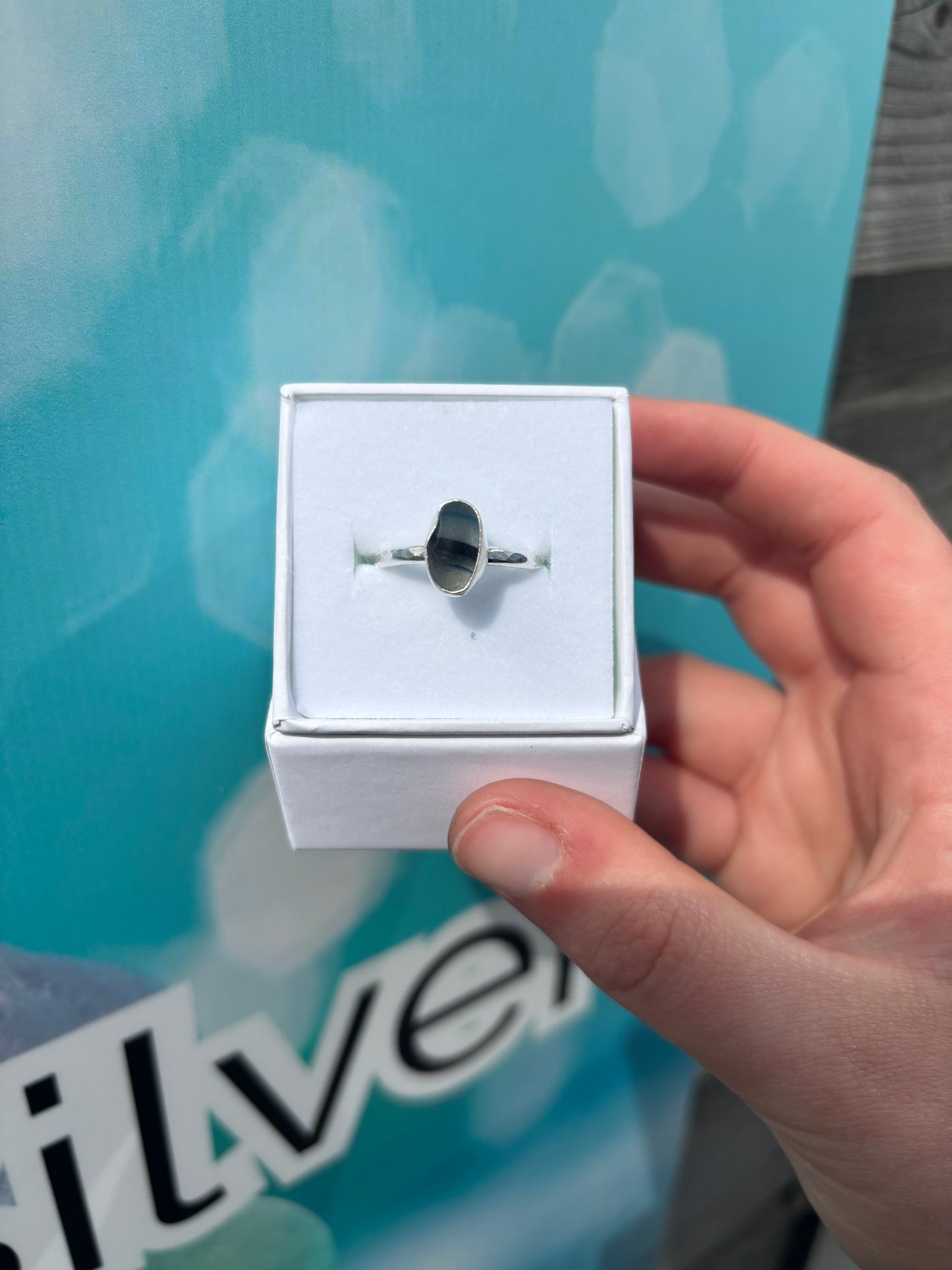 Multi Blue Seaglass Ring - Size T