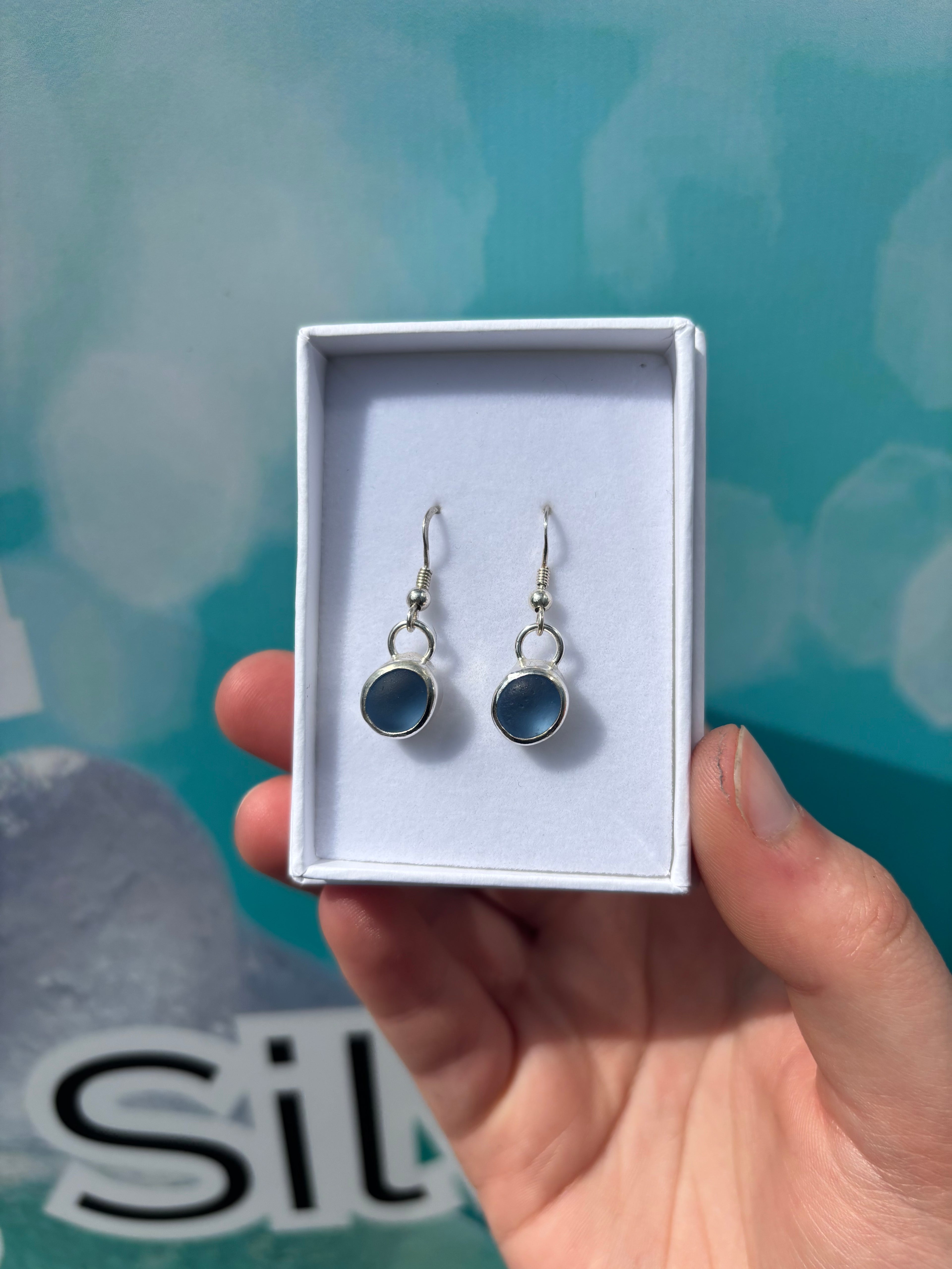 Cornflower Blue Seaglass Drop Earrings