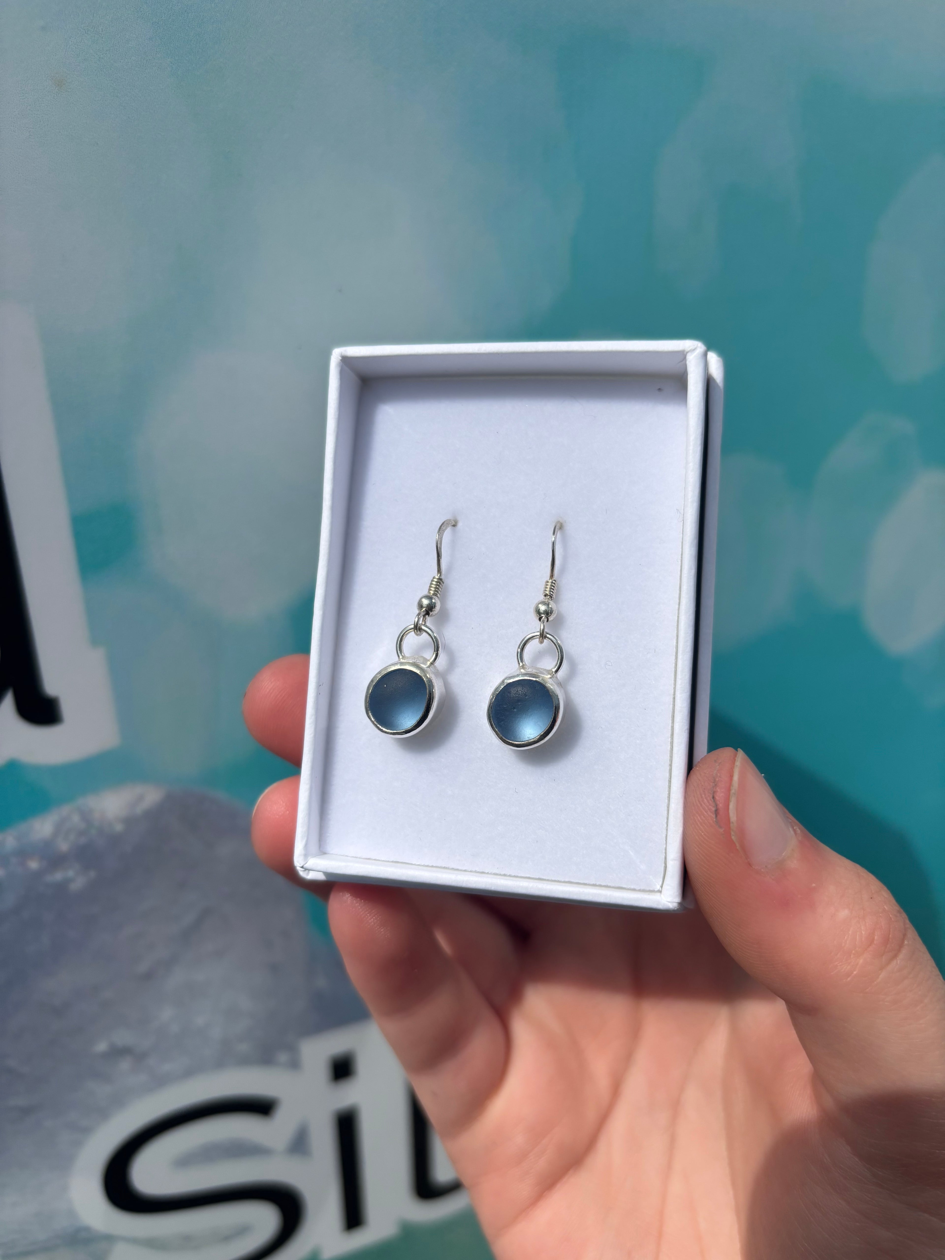 Cornflower Blue Seaglass Drop Earrings