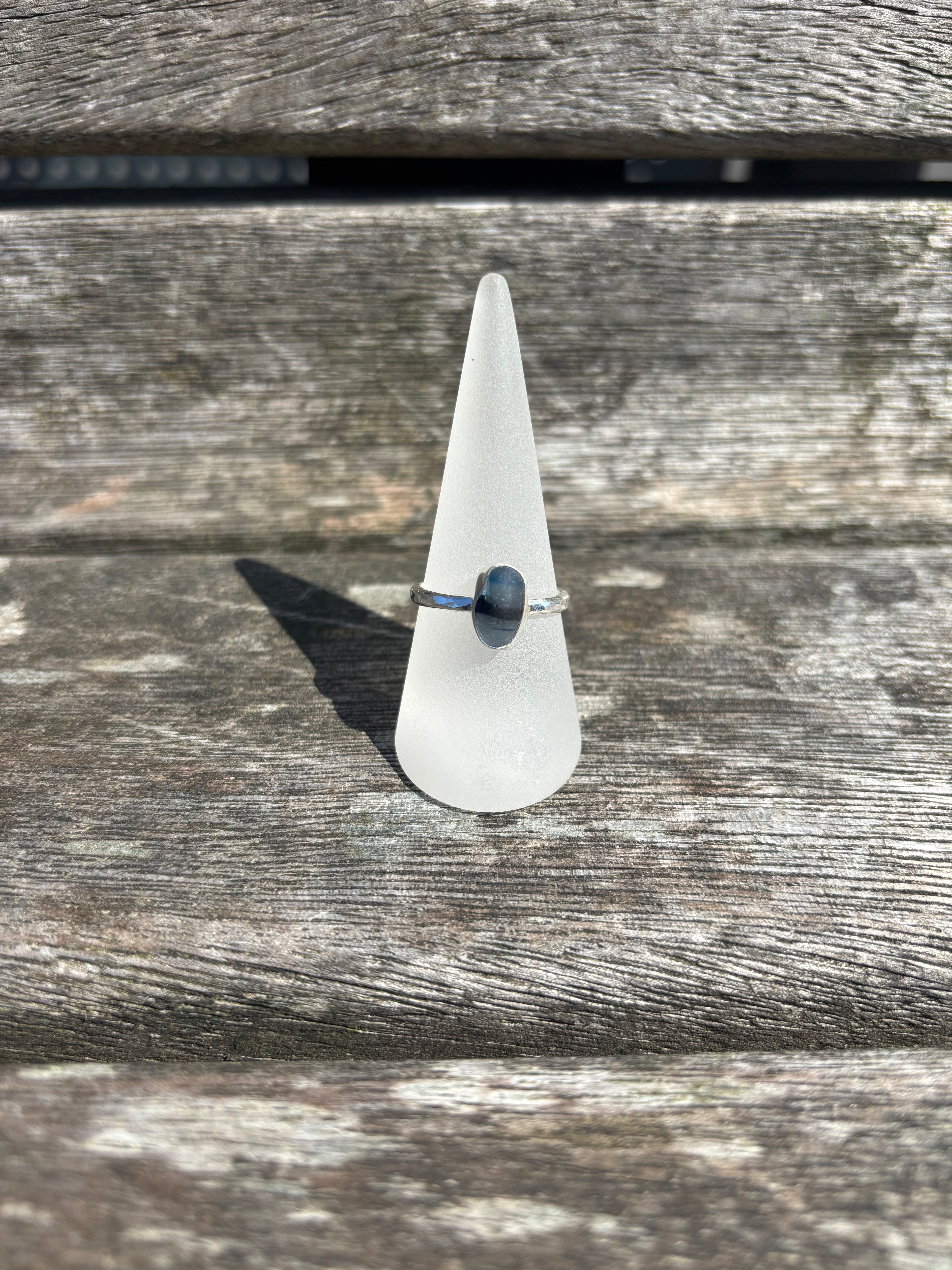 Multi Blue Seaglass Ring - Size T
