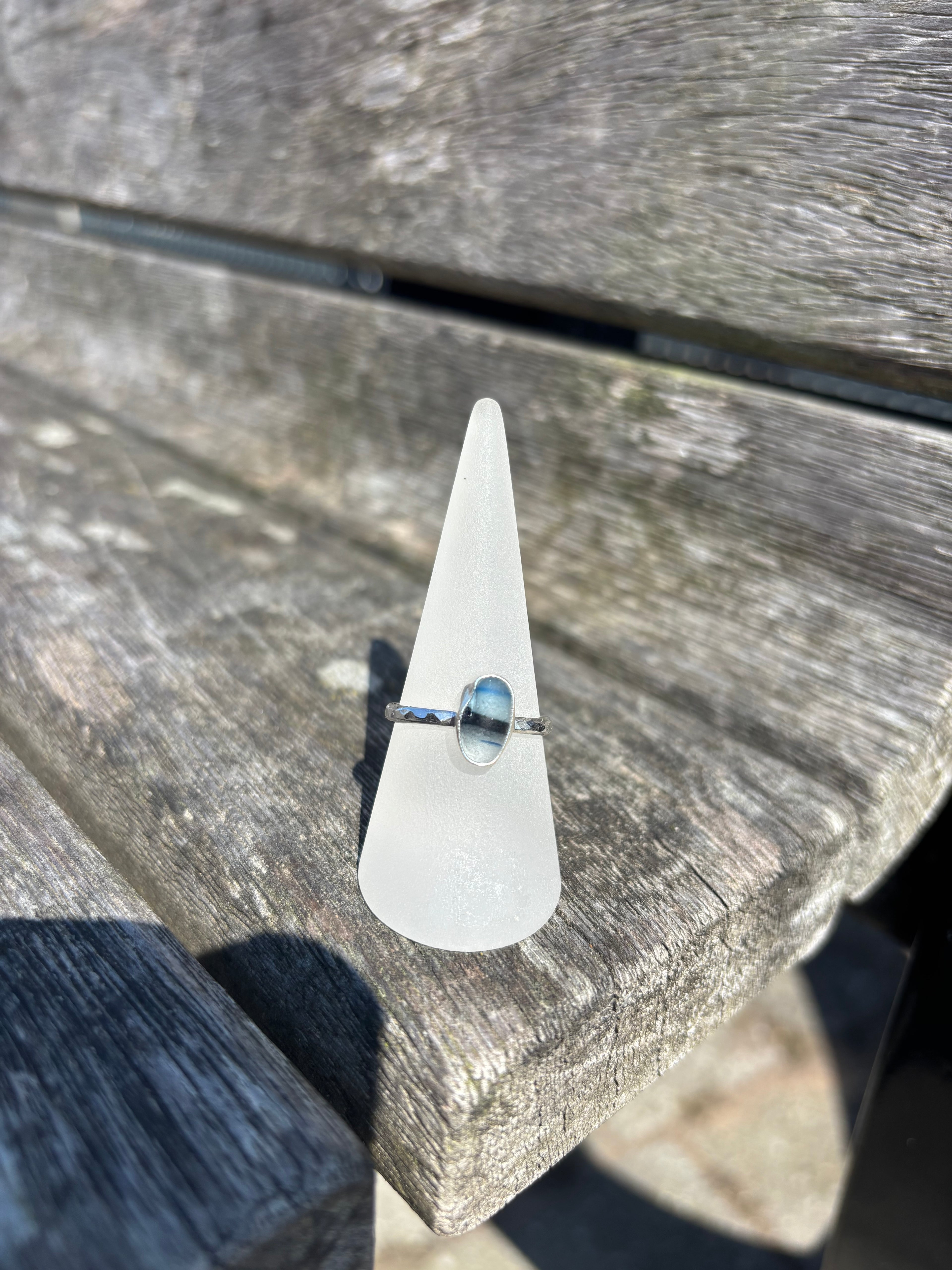 Multi Blue Seaglass Ring - Size T