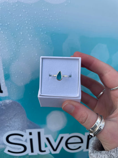 Sea Blue Seaglass Ring - Size Q