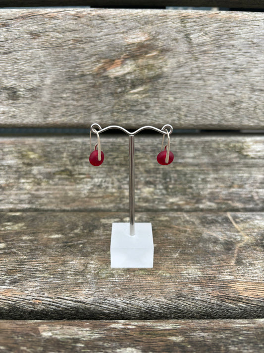 Red Seaglass Drop Earrings