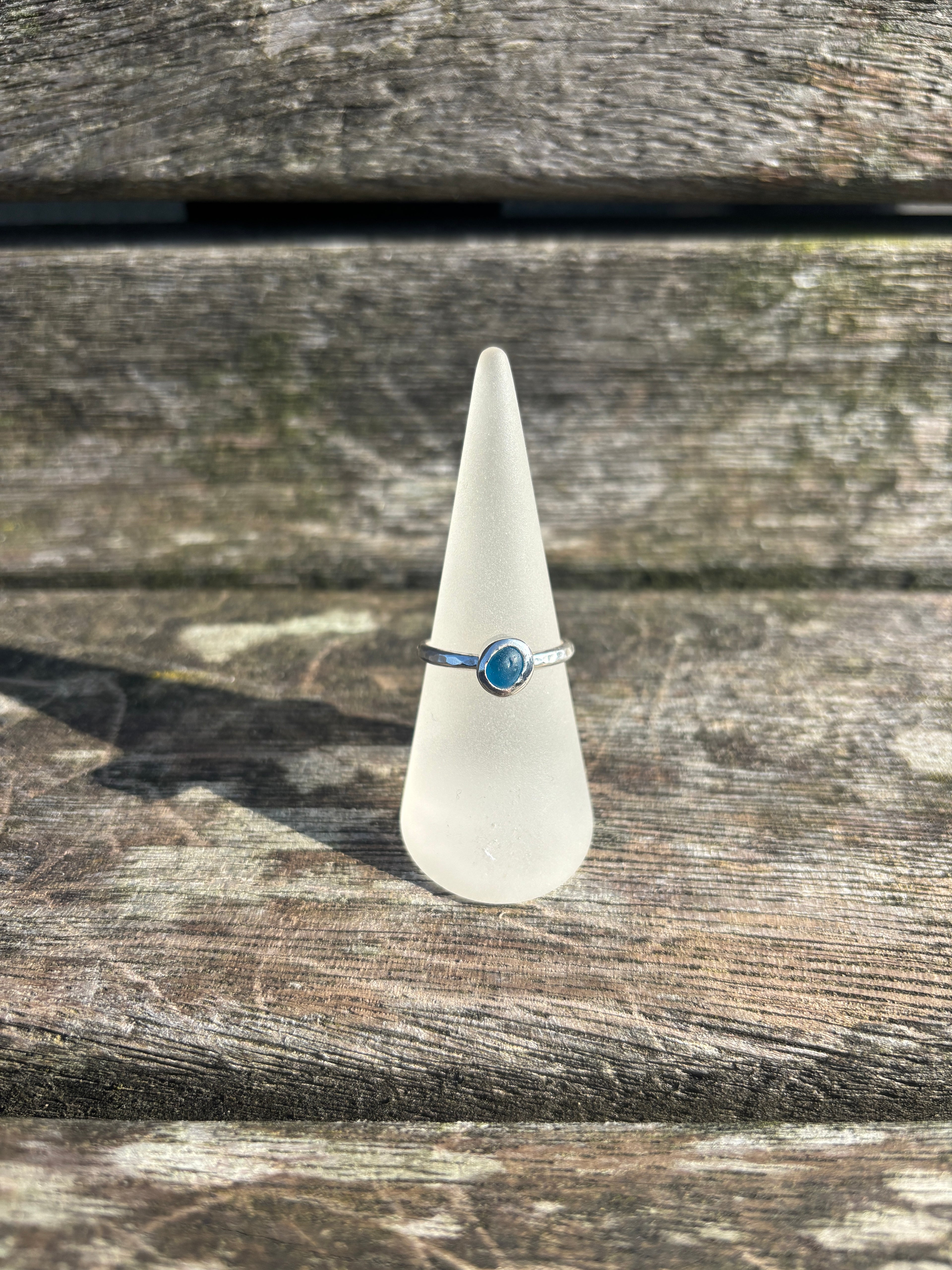 Bright Blue Seaglass Ring - Size Q