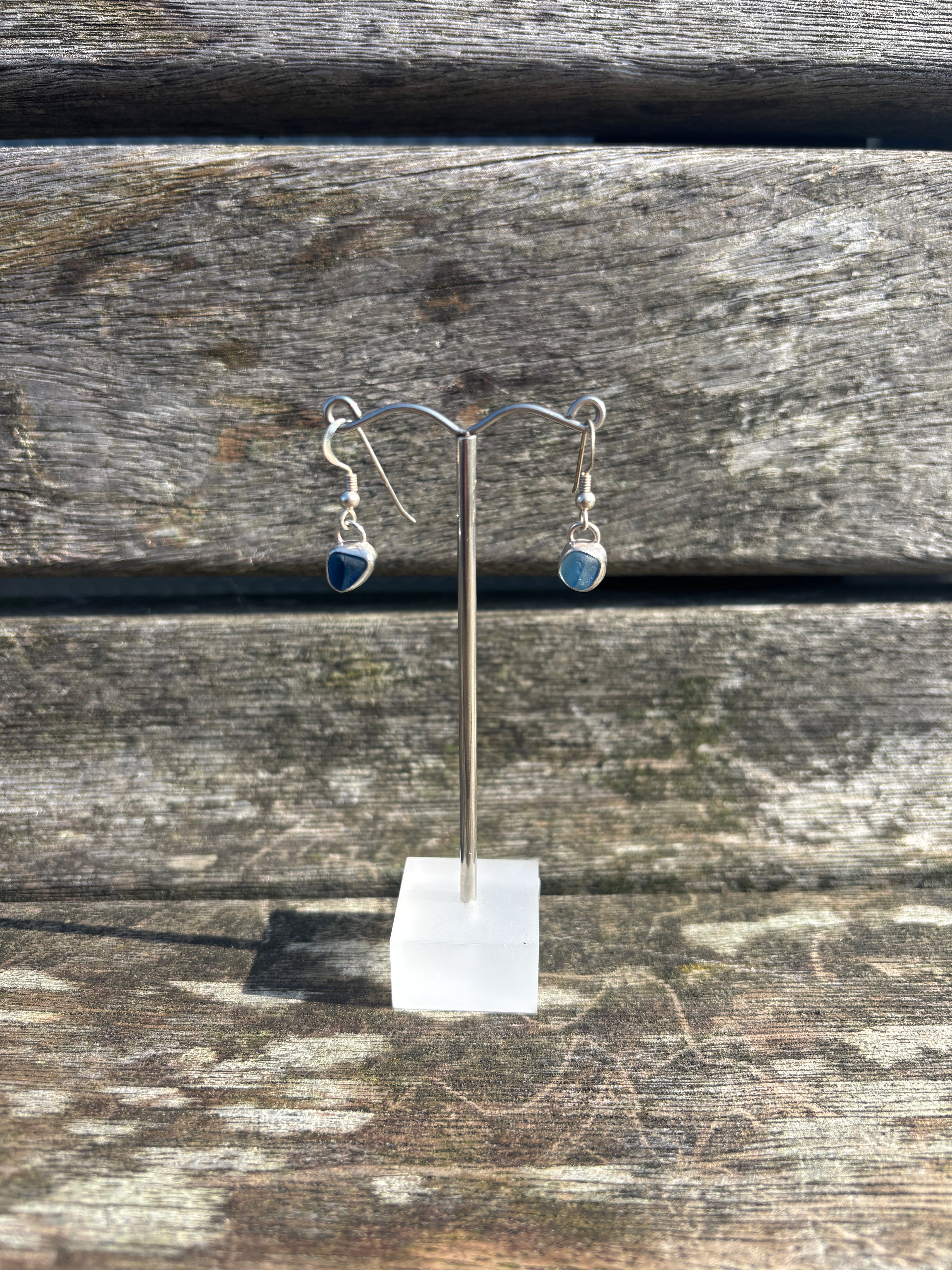 Multi Blue Seaglass Drop Earrings