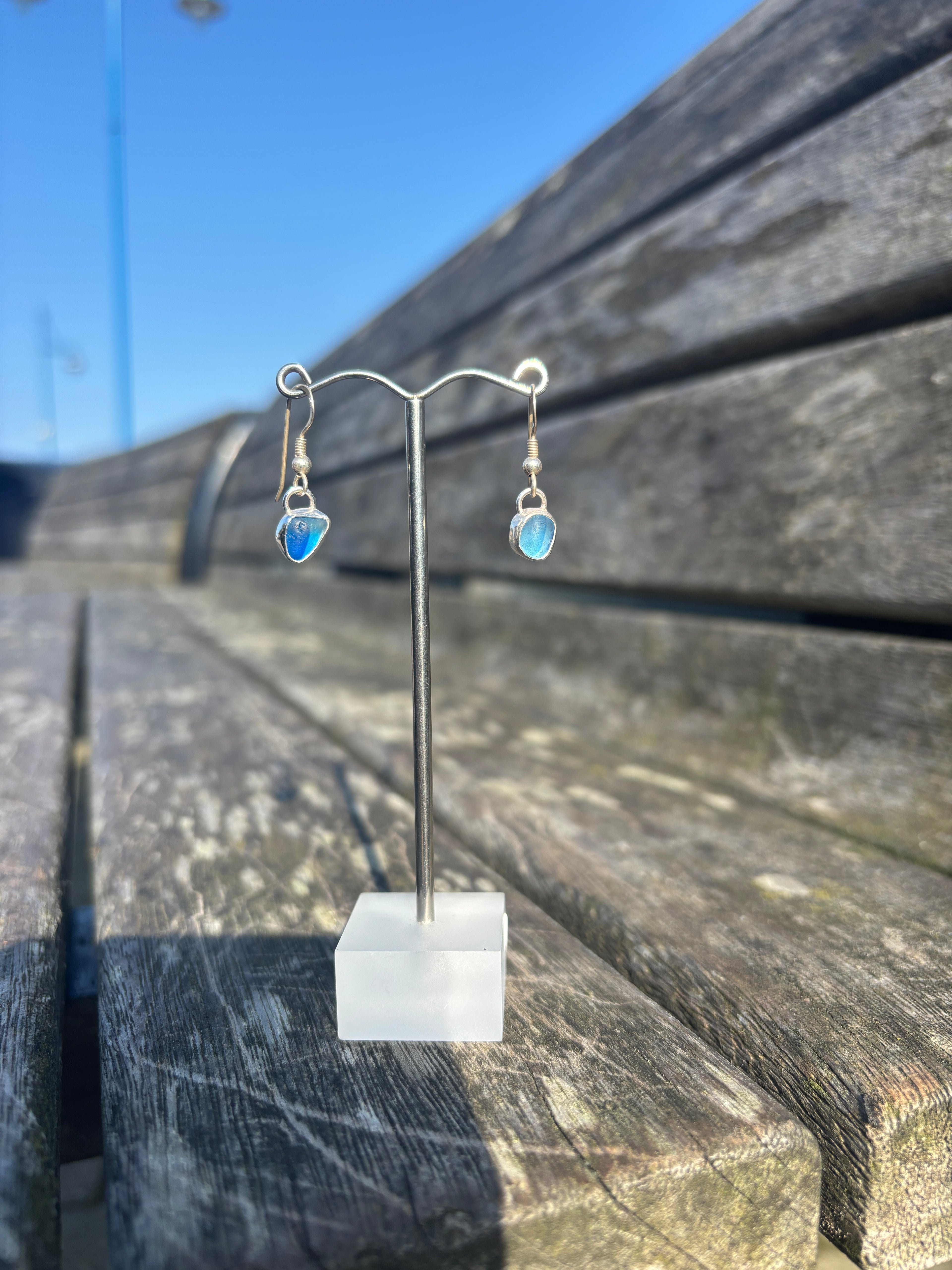 Multi Blue Seaglass Drop Earrings