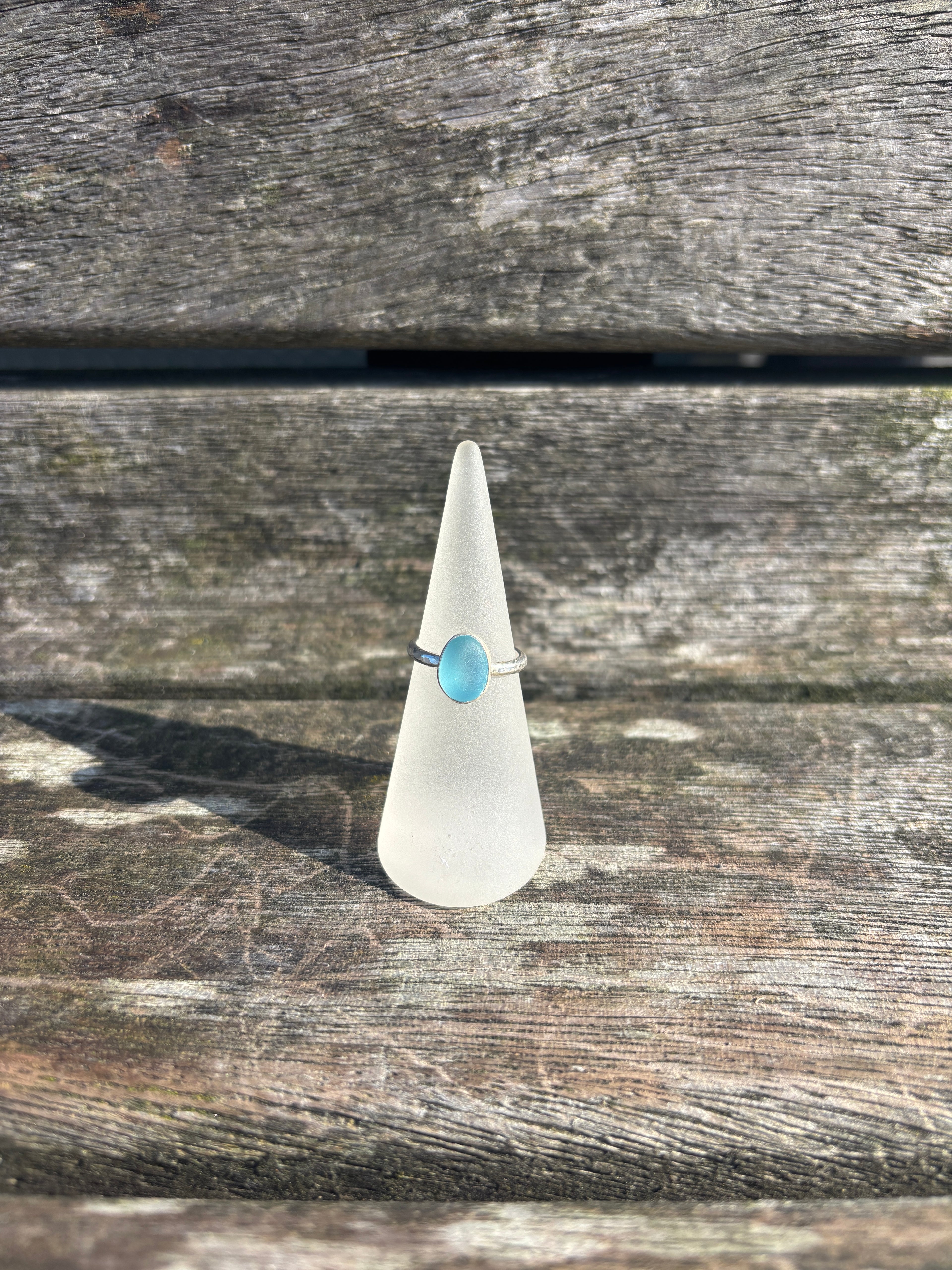 Sea Blue Seaglass Ring - Size K
