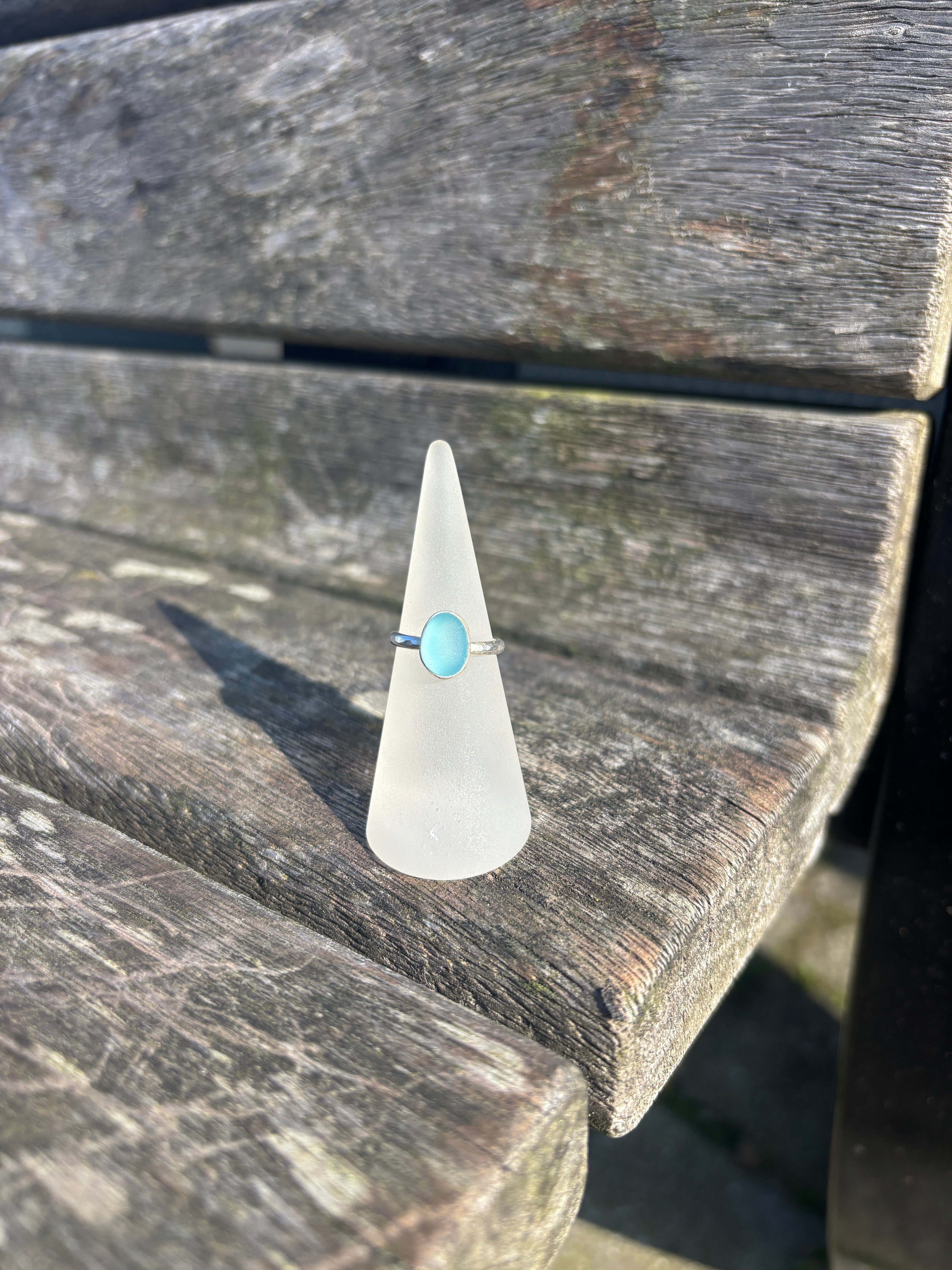 Sea Blue Seaglass Ring - Size K