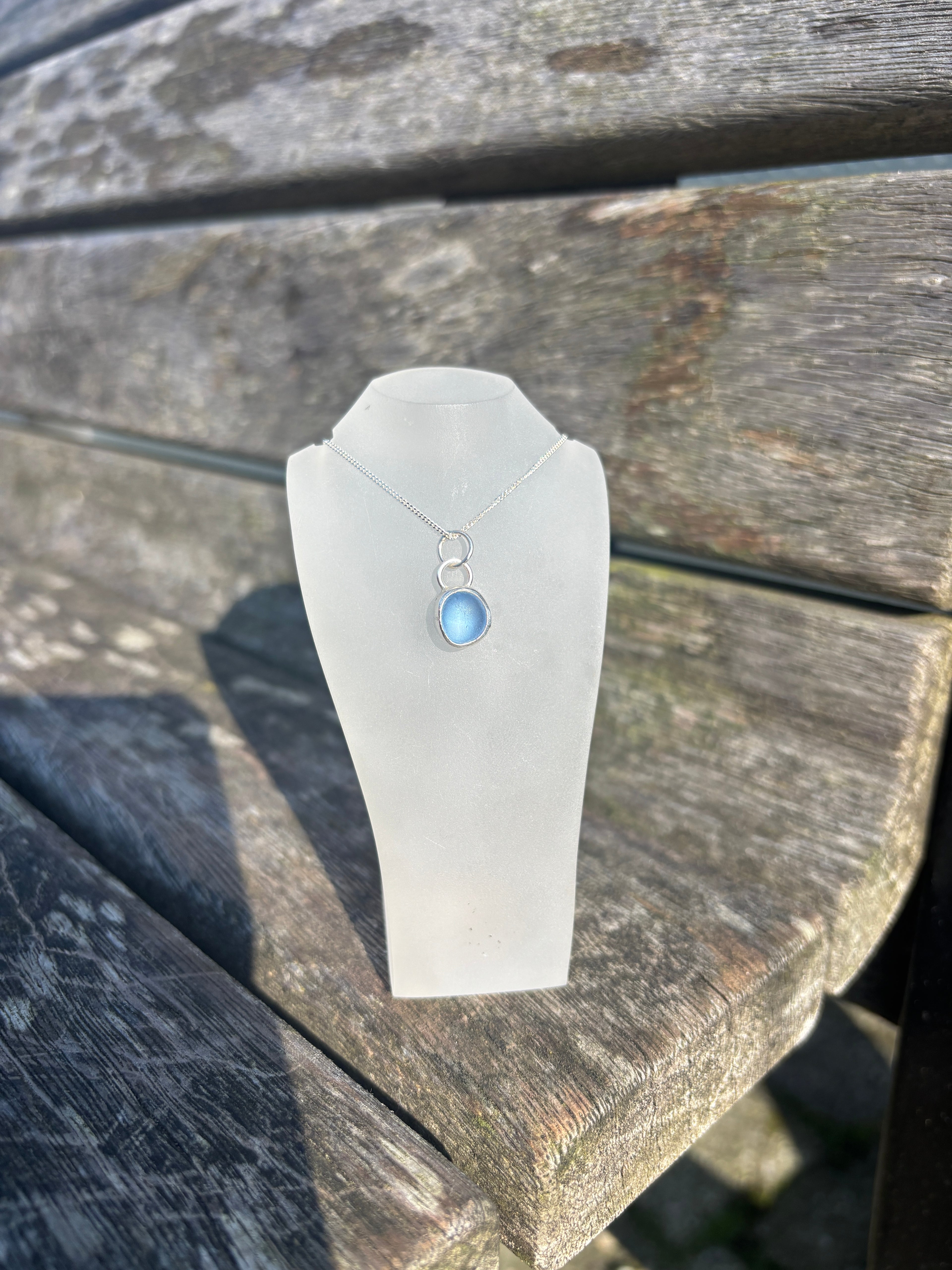 Cornflower Blue Seaglass Necklace