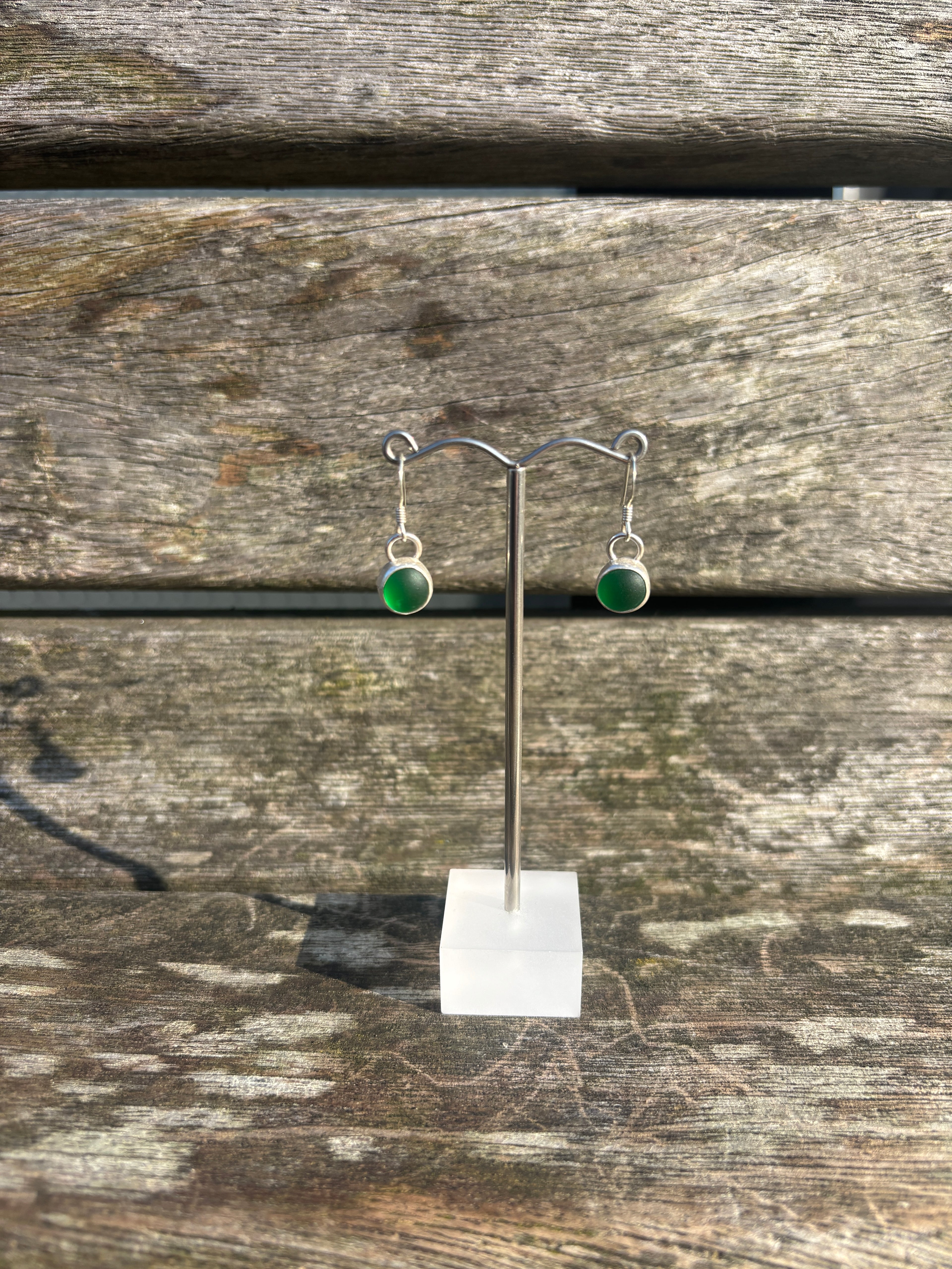 Green Seaglass Drop Earrings