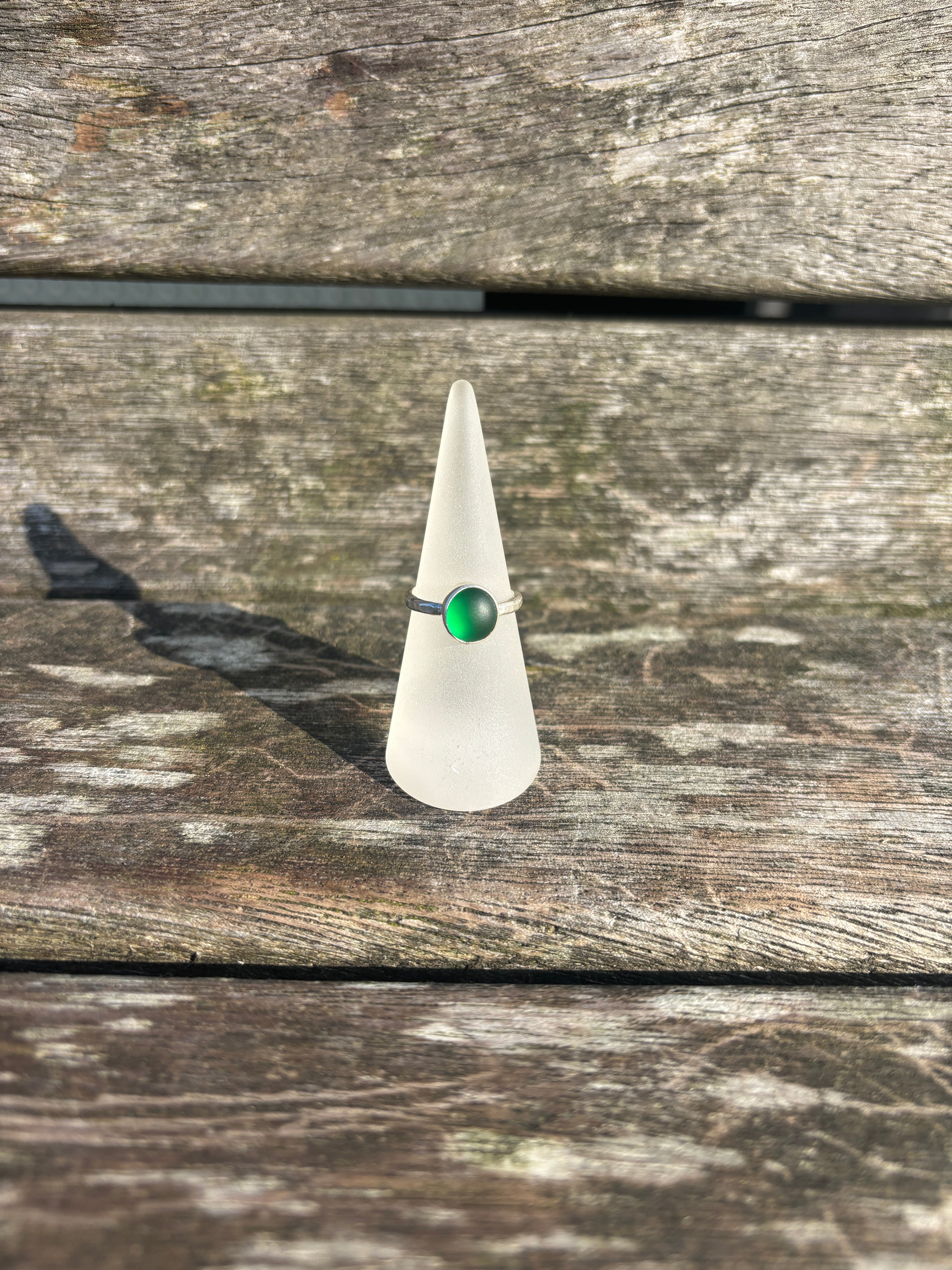 Green Seaglass Ring - Size N