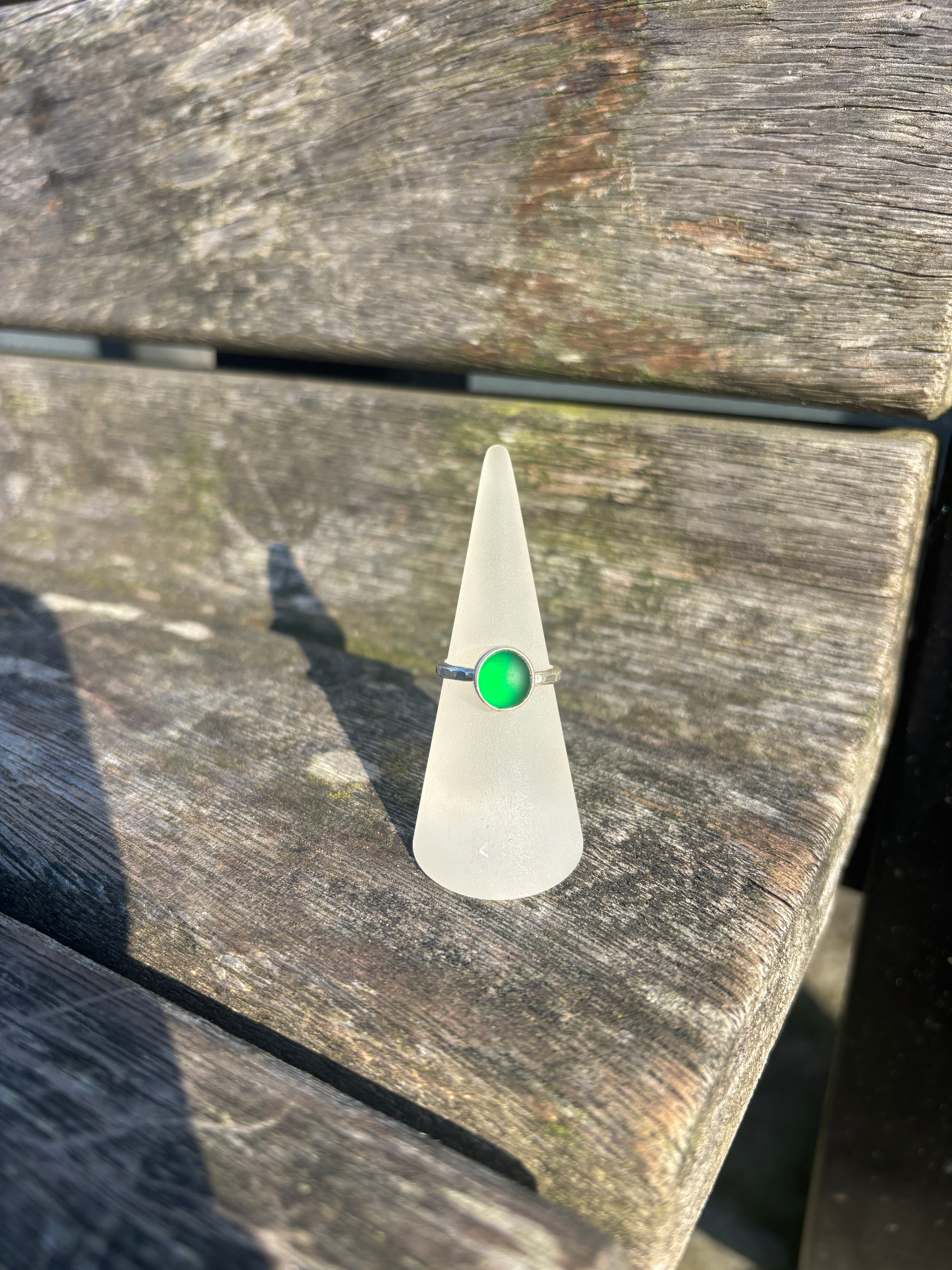 Green Seaglass Ring - Size N
