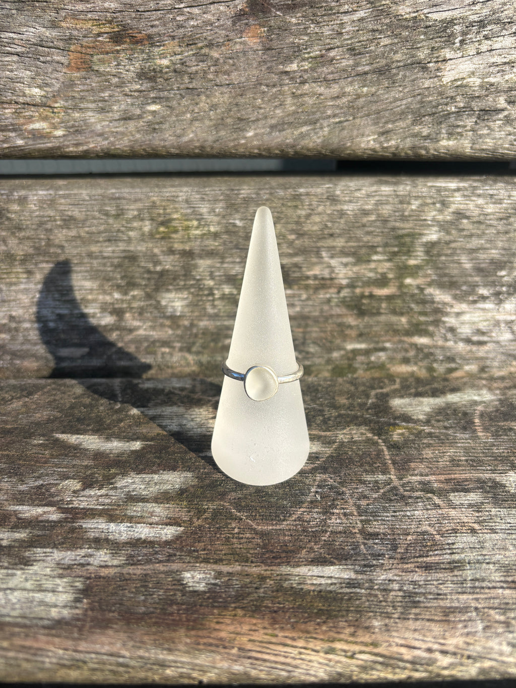 White Seaglass Ring - Size S