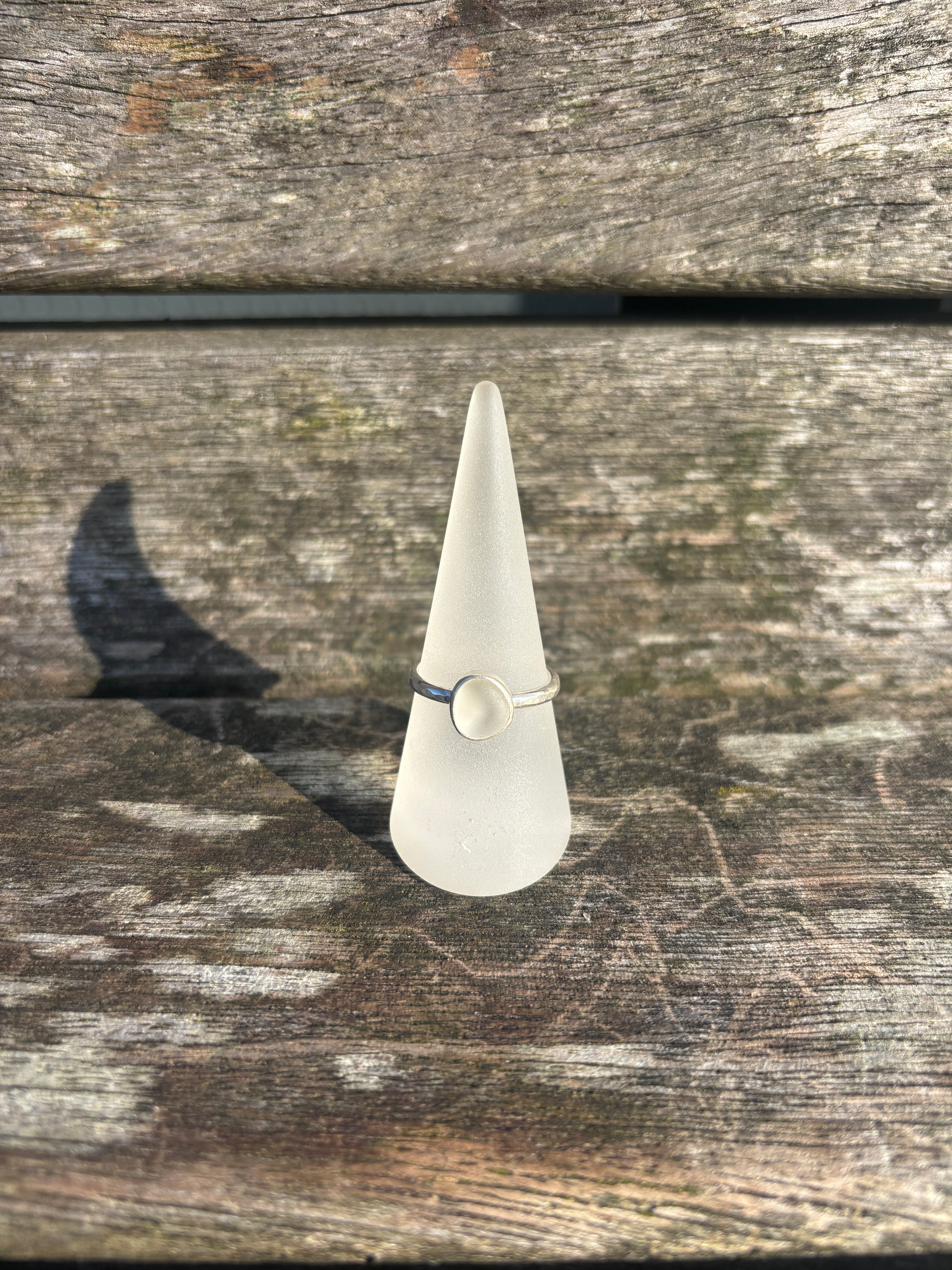 White Seaglass Ring - Size S