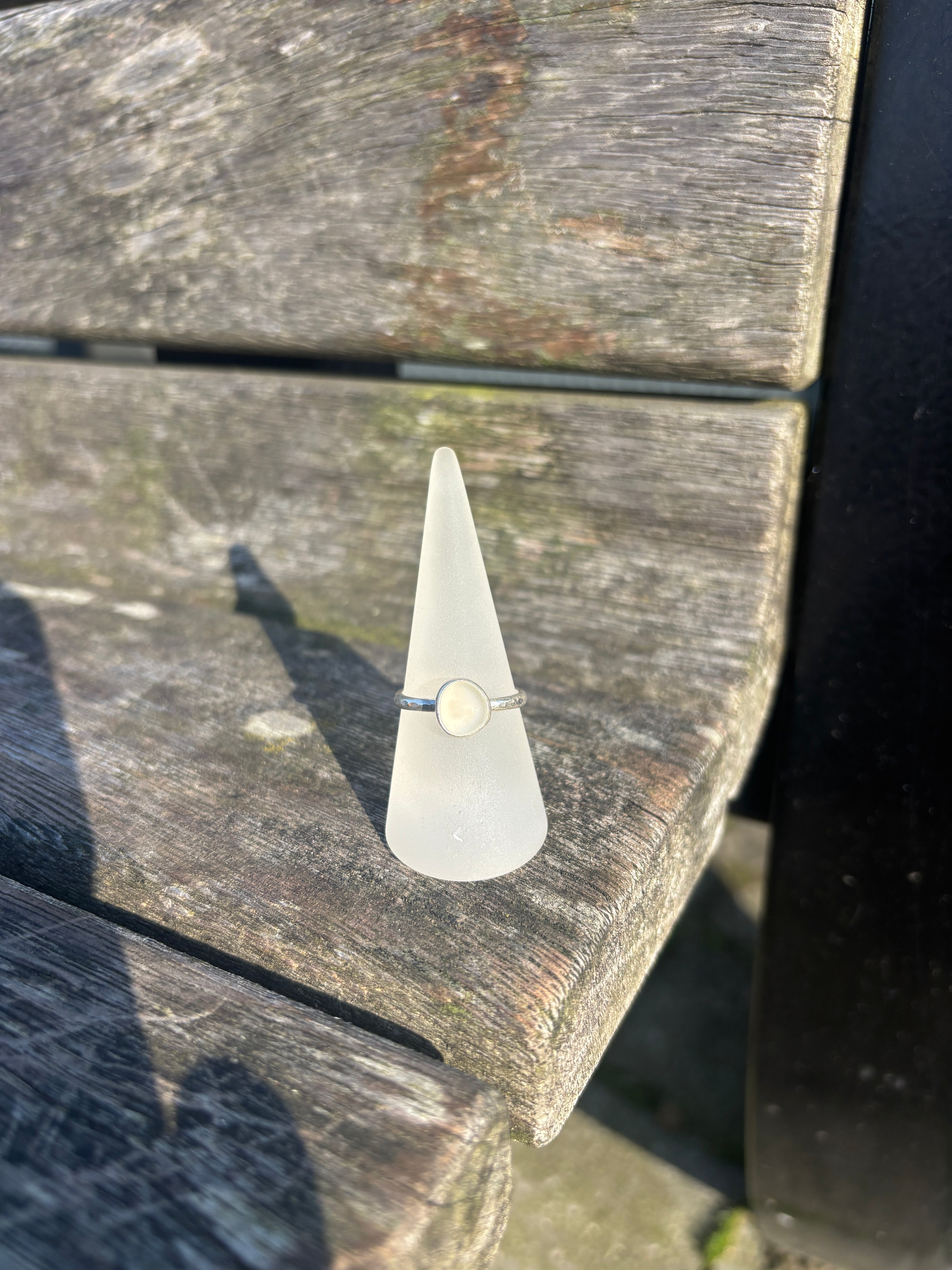 White Seaglass Ring - Size S