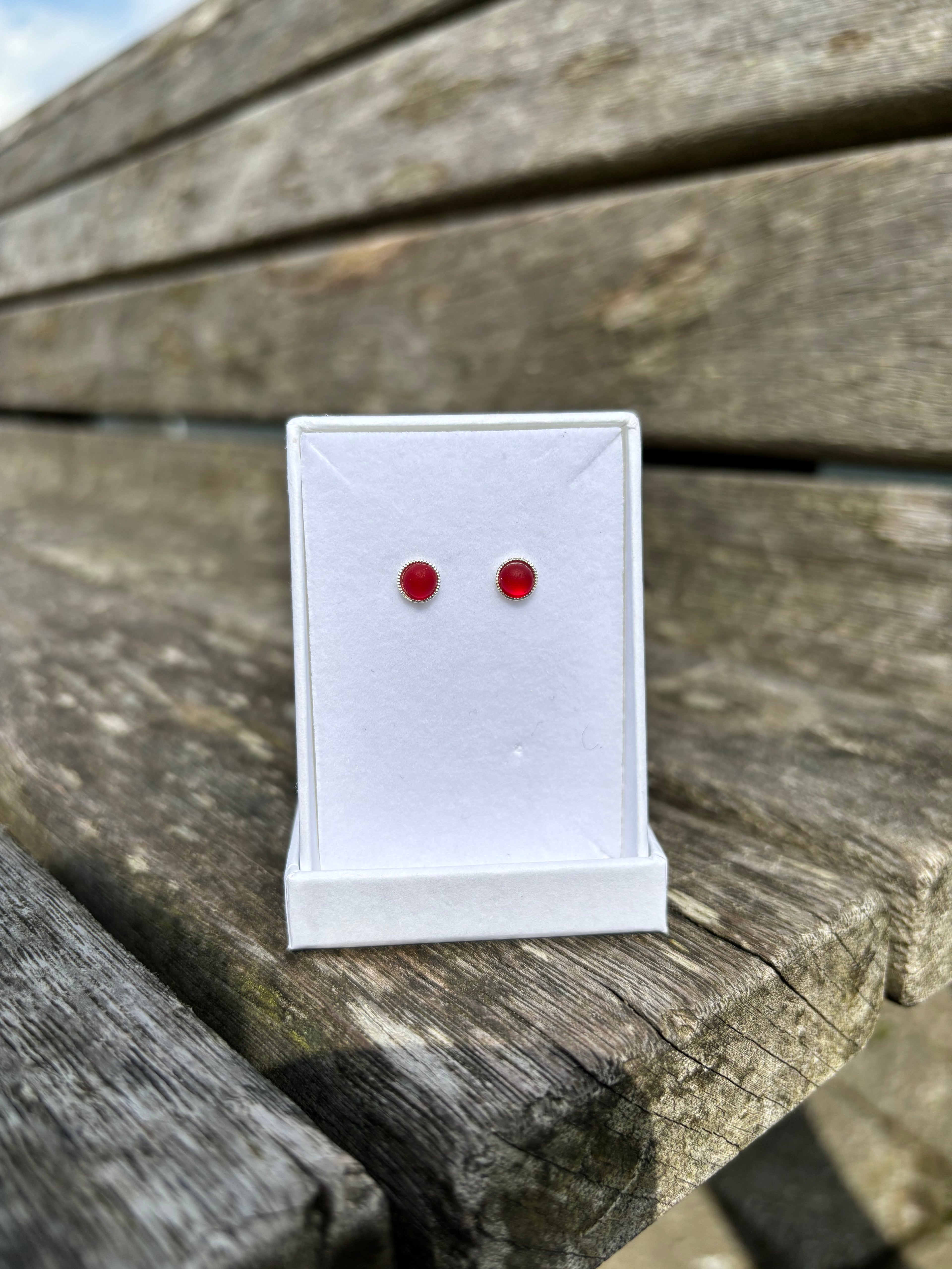 Red Seaglass Studs