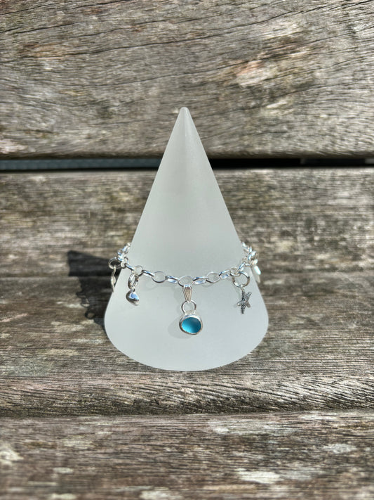 Sea Blue Seaglass Charm Bracelet