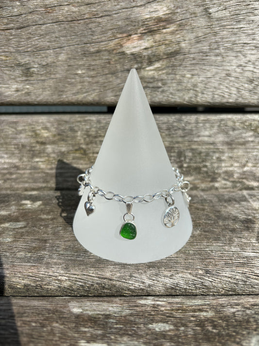 Green Seaglass Charm Bracelet
