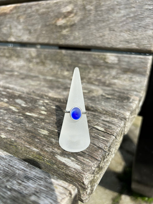 Multi Blue Seaglass Ring - Size P