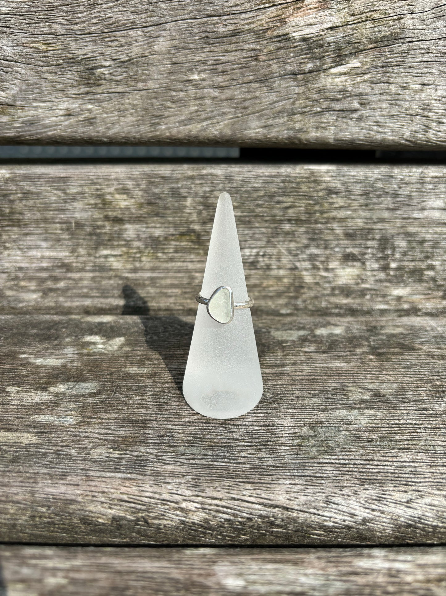 White Seaglass Ring - Size L