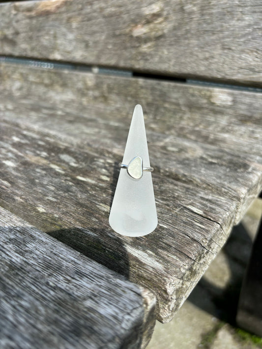 White Seaglass Ring - Size L