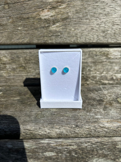 Bright Blue Seaglass Studs