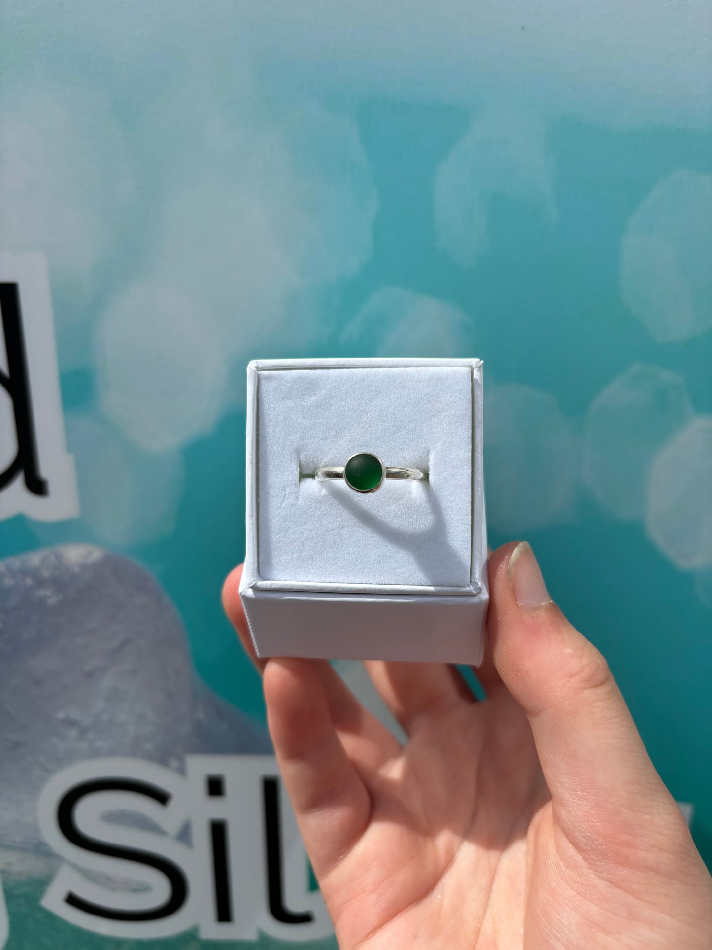 Green Seaglass Ring - Size P