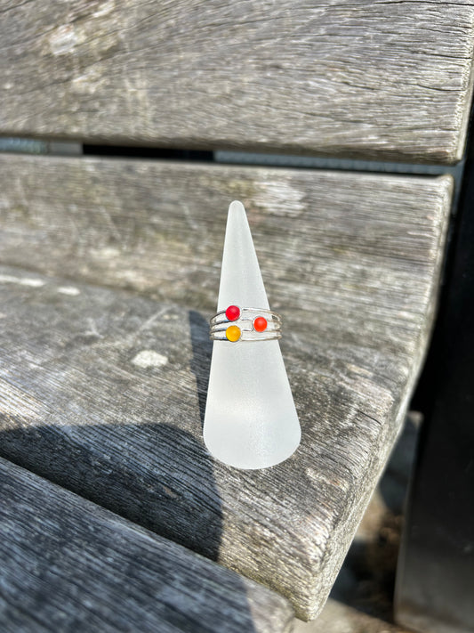 Triple Sunset Seaglass Ring - Size N