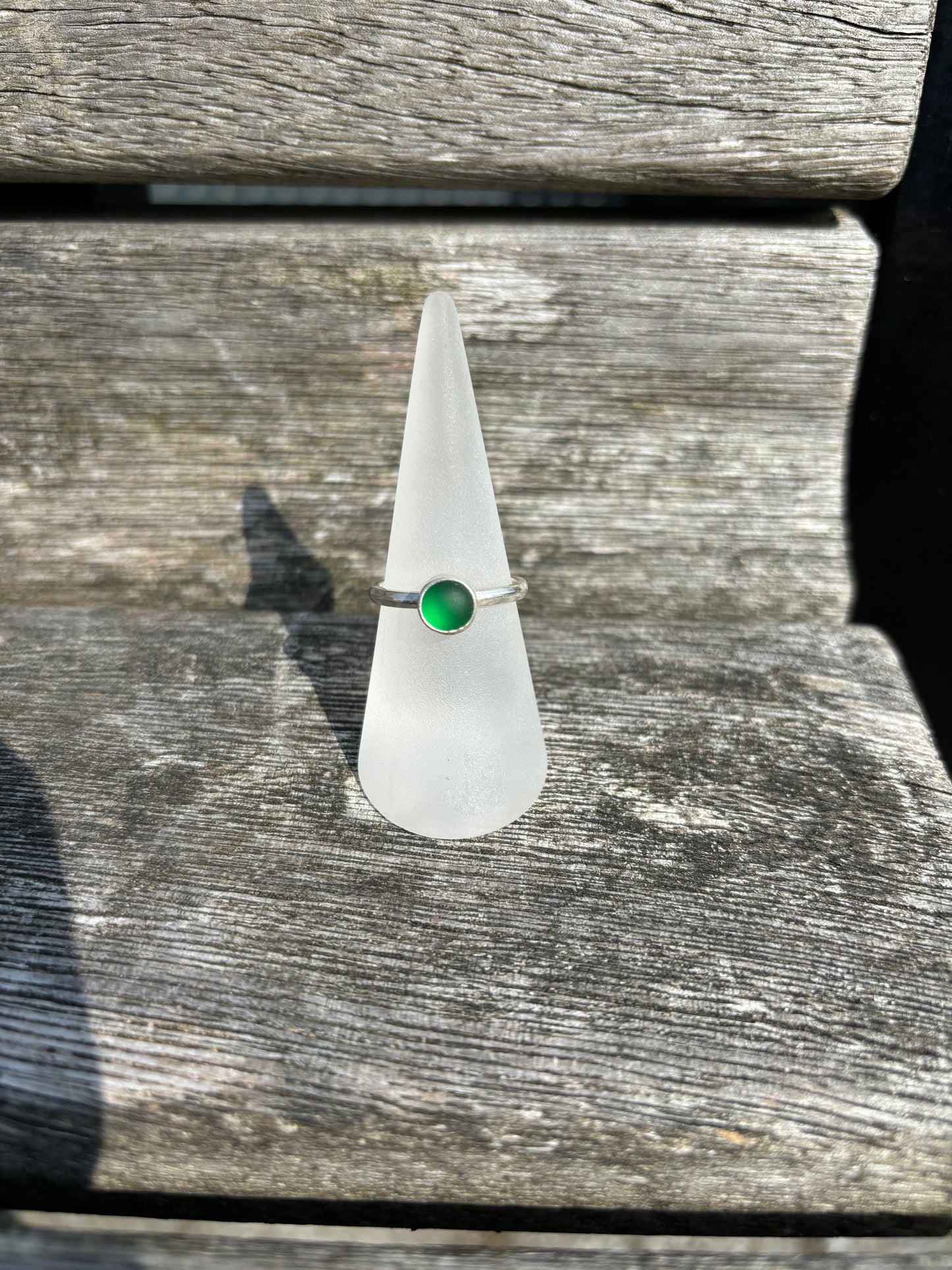 Green Seaglass Ring - Size P