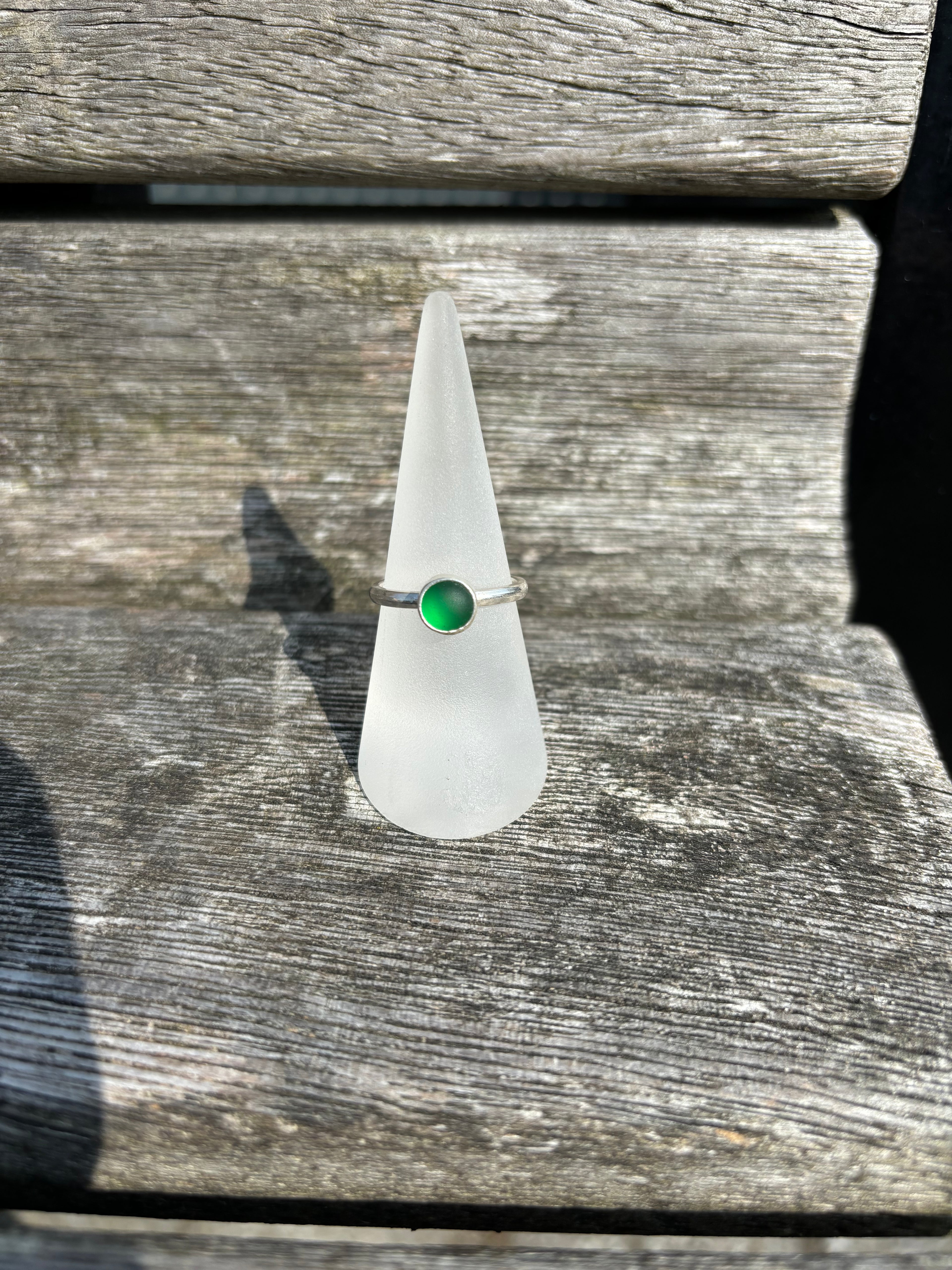 Green Seaglass Ring - Size P