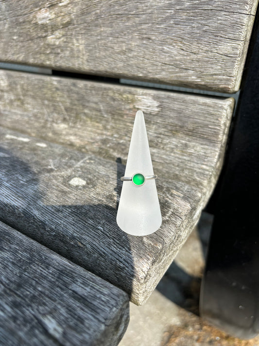 Green Seaglass Ring - Size P