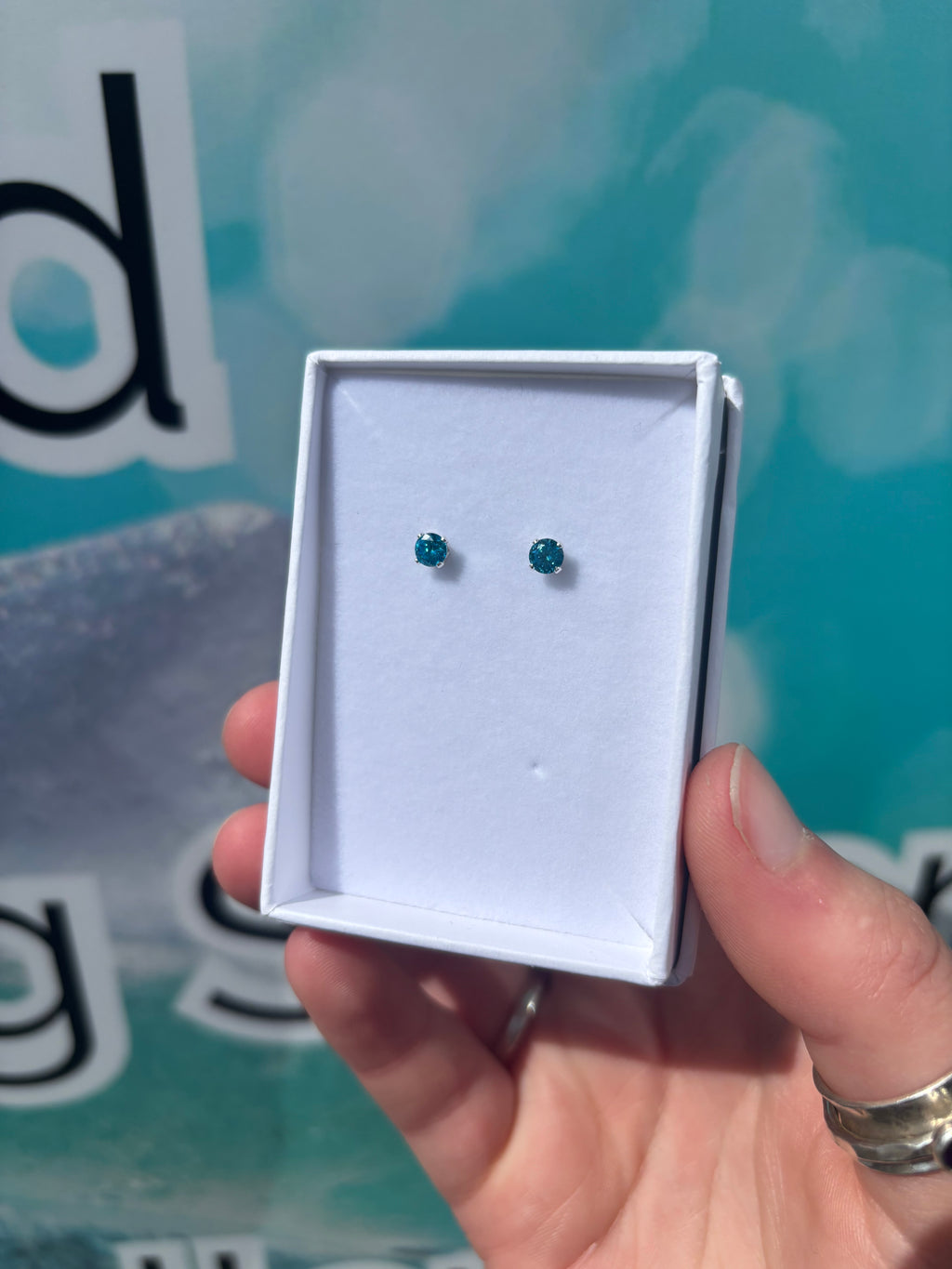 December CZ Studs - Aqua Blue