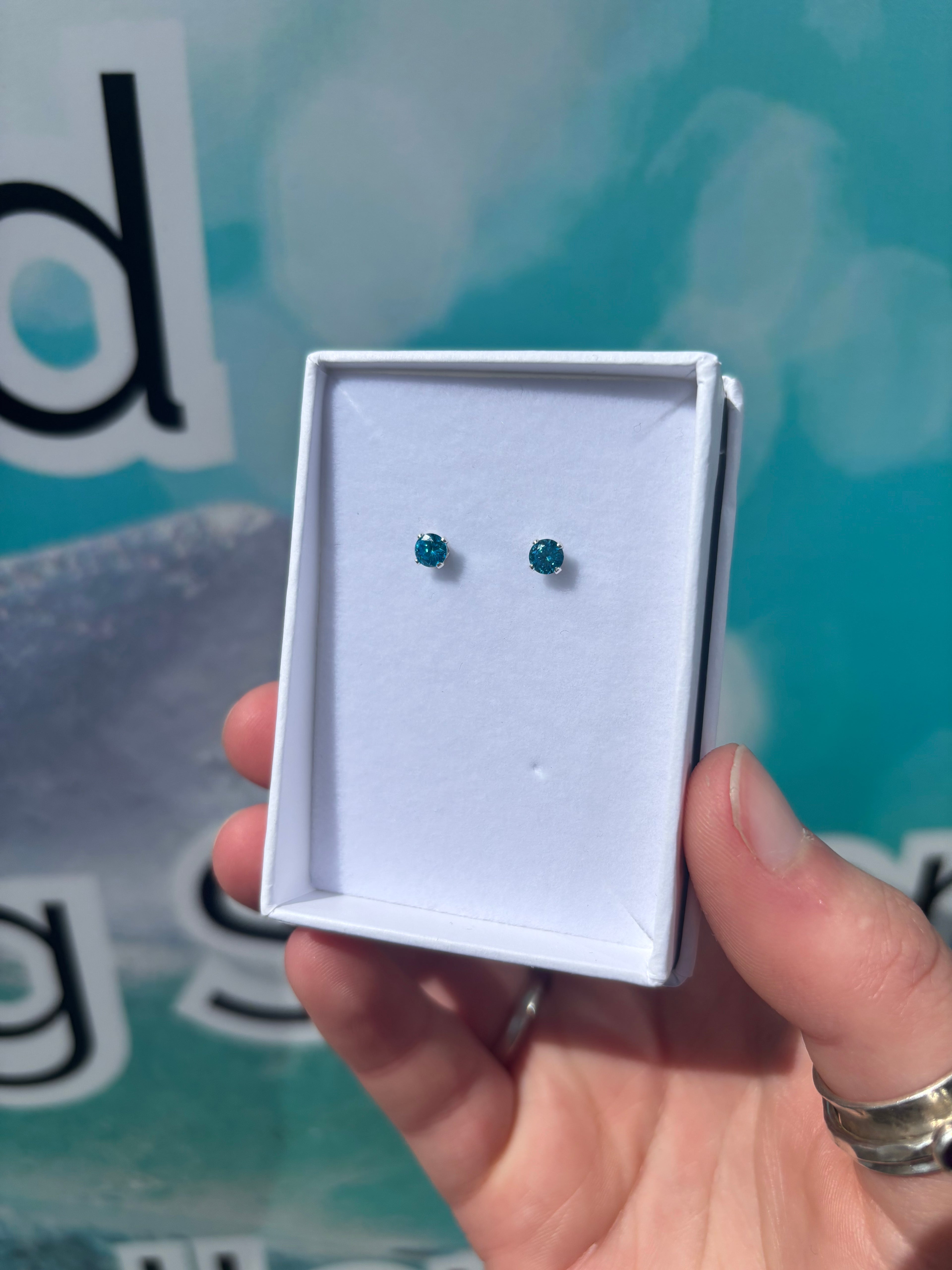 December CZ Studs - Aqua Blue