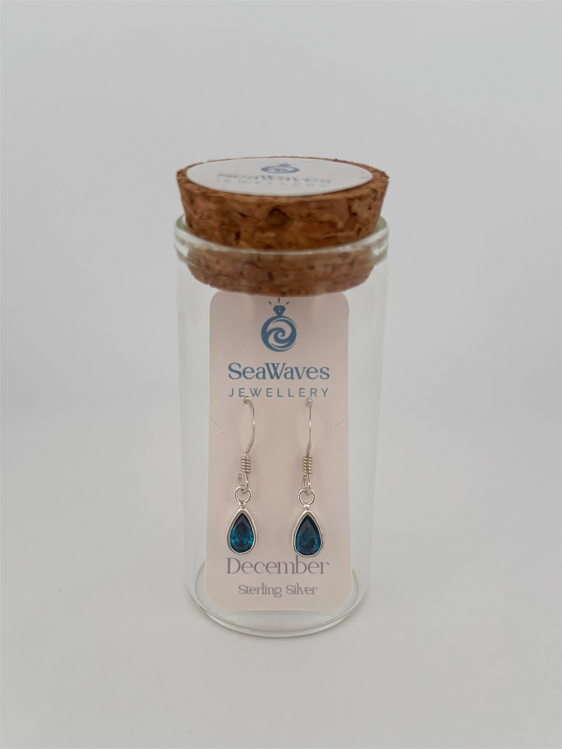 December CZ Drop Earrings - Aqua Blue