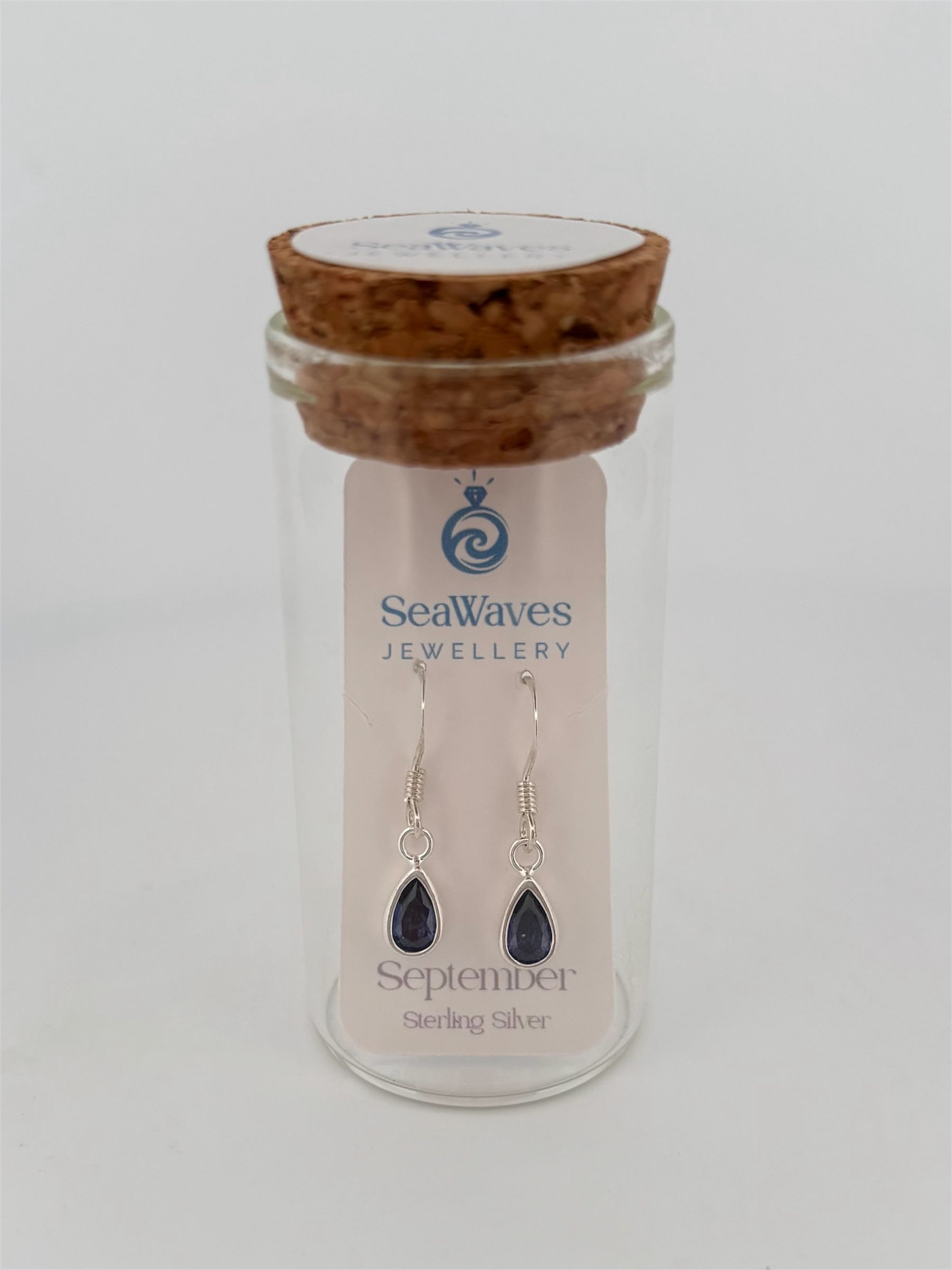 September CZ Drop Earrings - Dark Blue