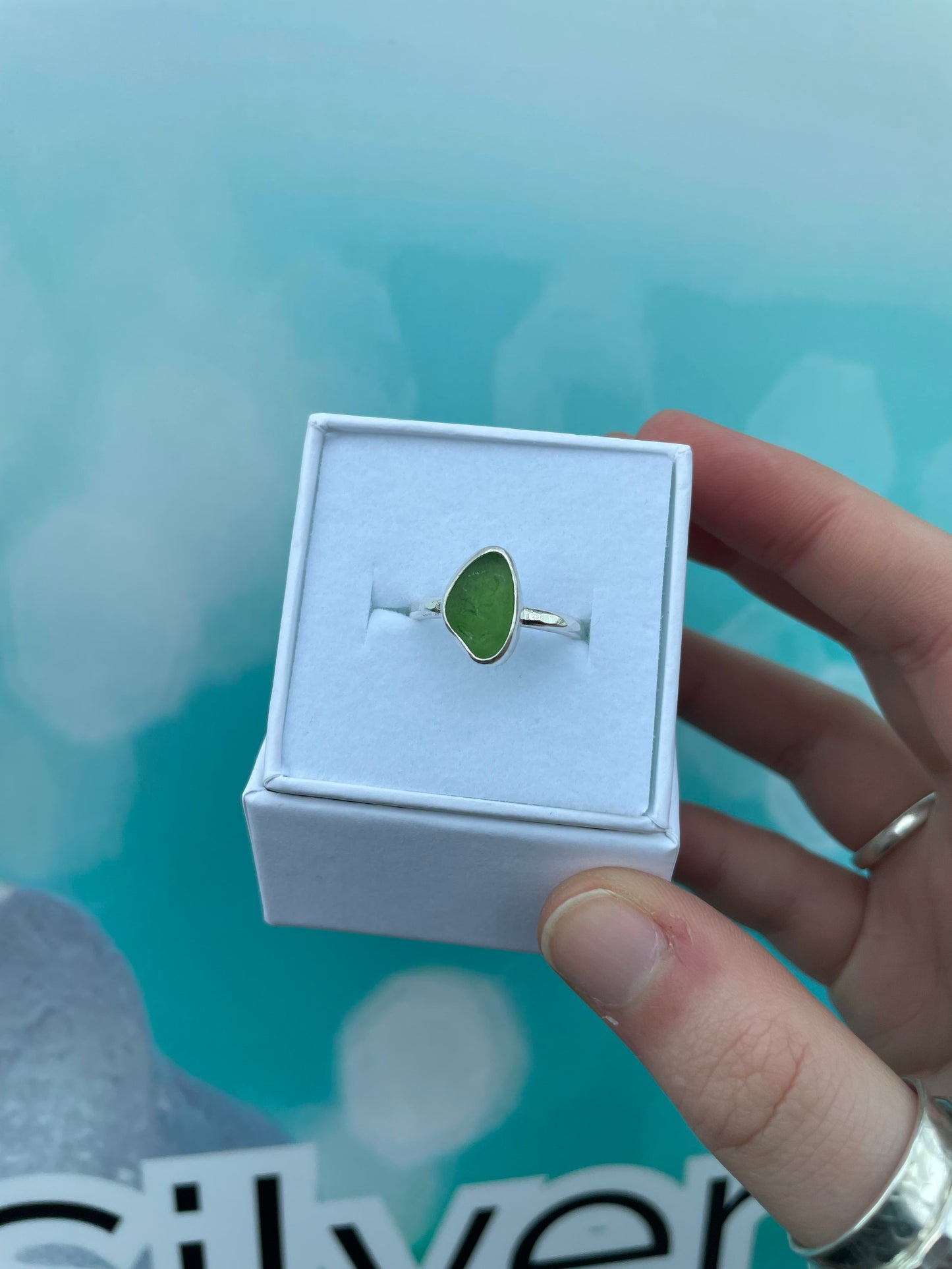 Green Seaglass Ring - Size O