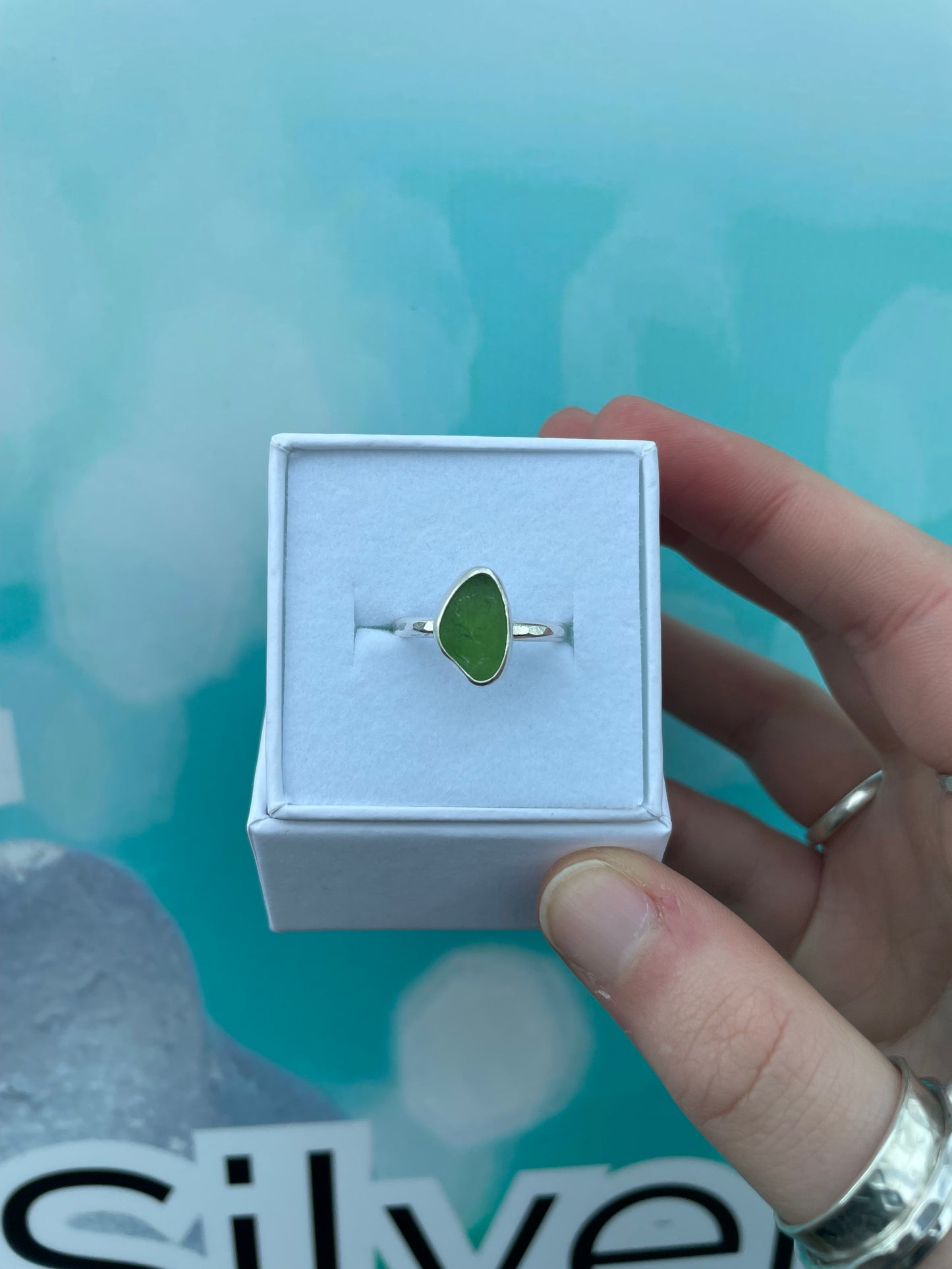 Green Seaglass Ring - Size O