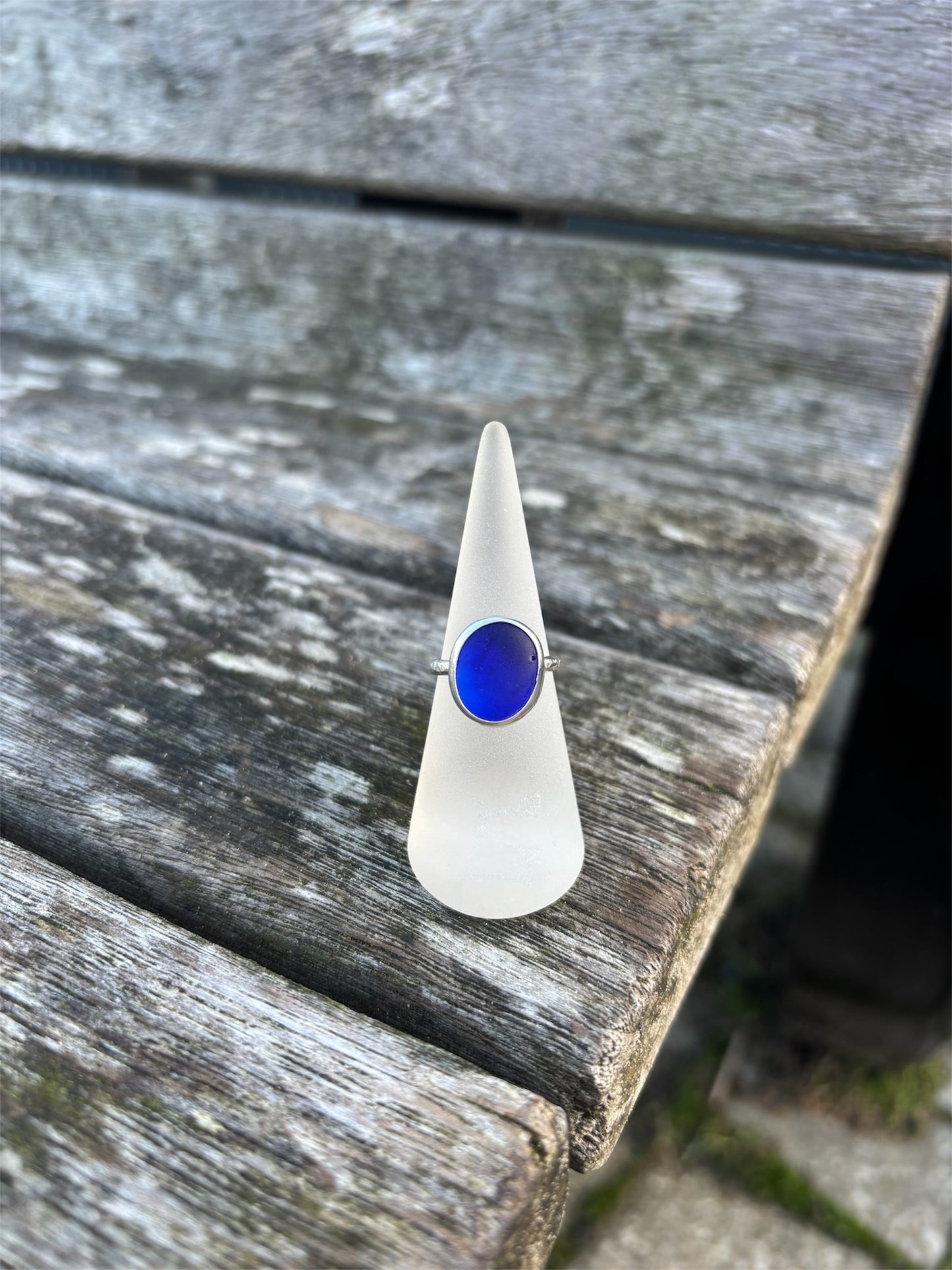 Colbolt Blue Seaglass Ring - Size N