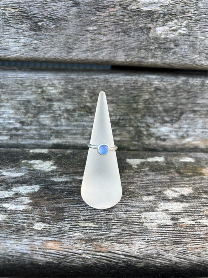 Cornflower Blue Seaglass Ring - Size L