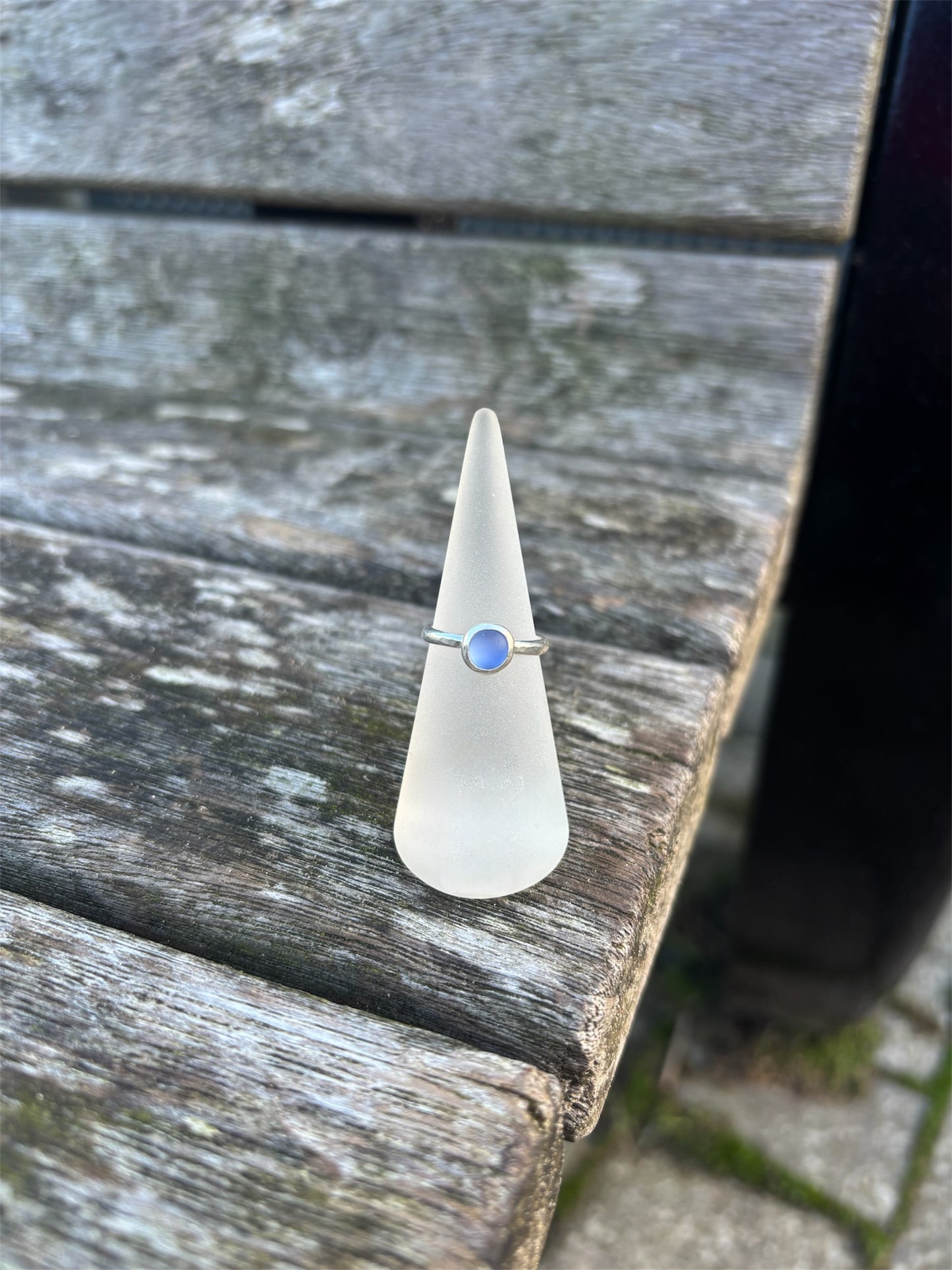 Cornflower Blue Seaglass Ring - Size L