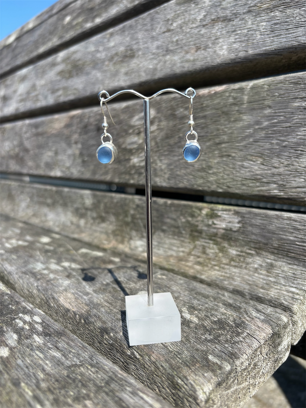 Cornflower Blue Seaglass Drop Earrings