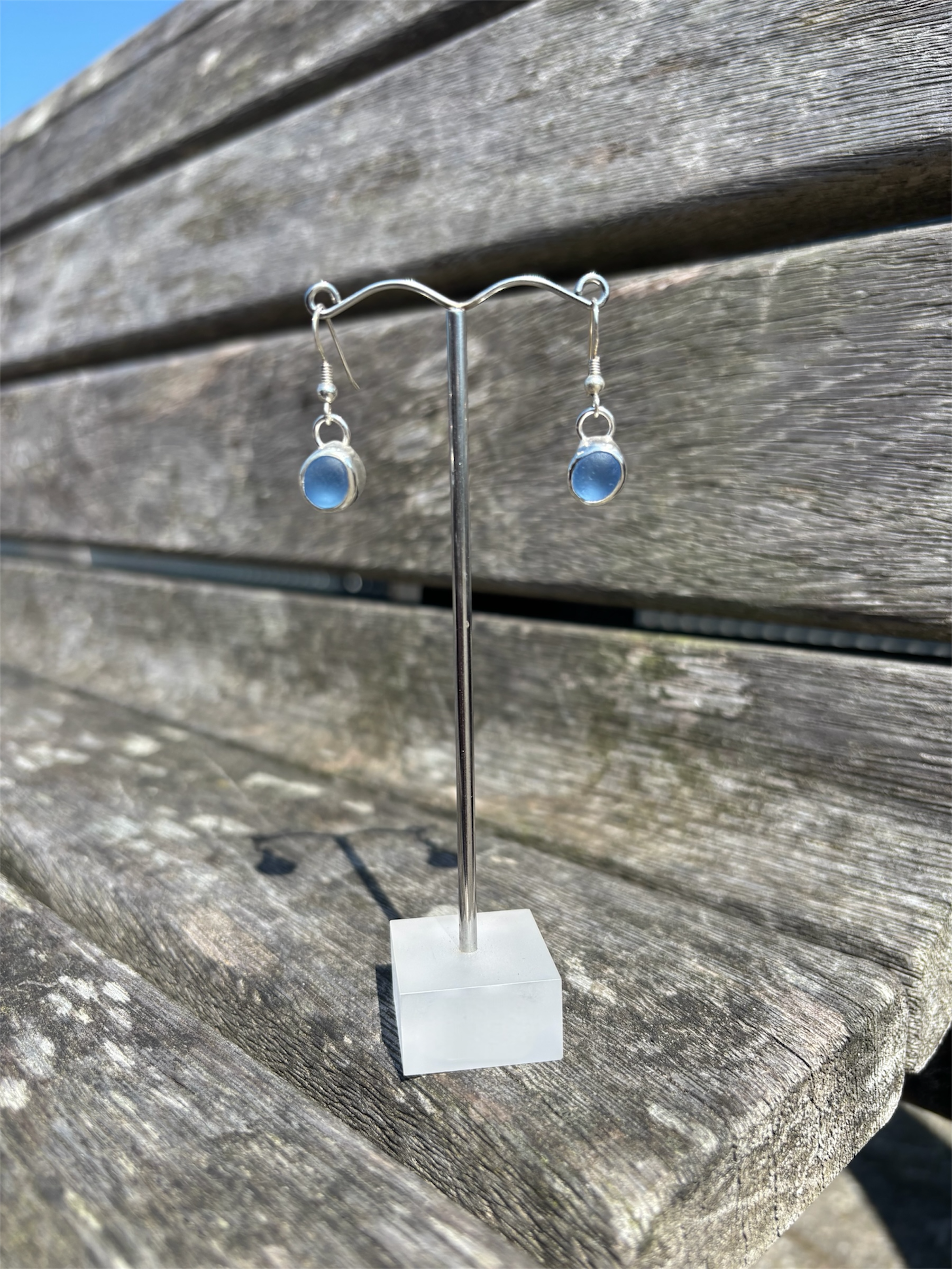 Cornflower Blue Seaglass Drop Earrings